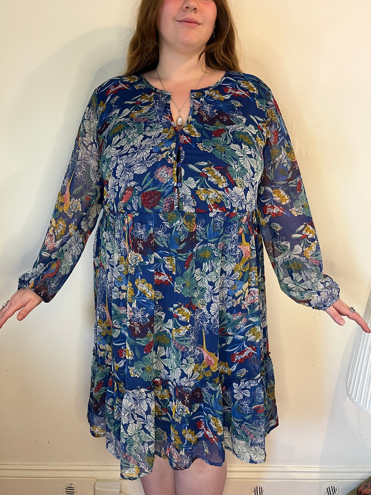 Blue floral button up midi dress - UK 22