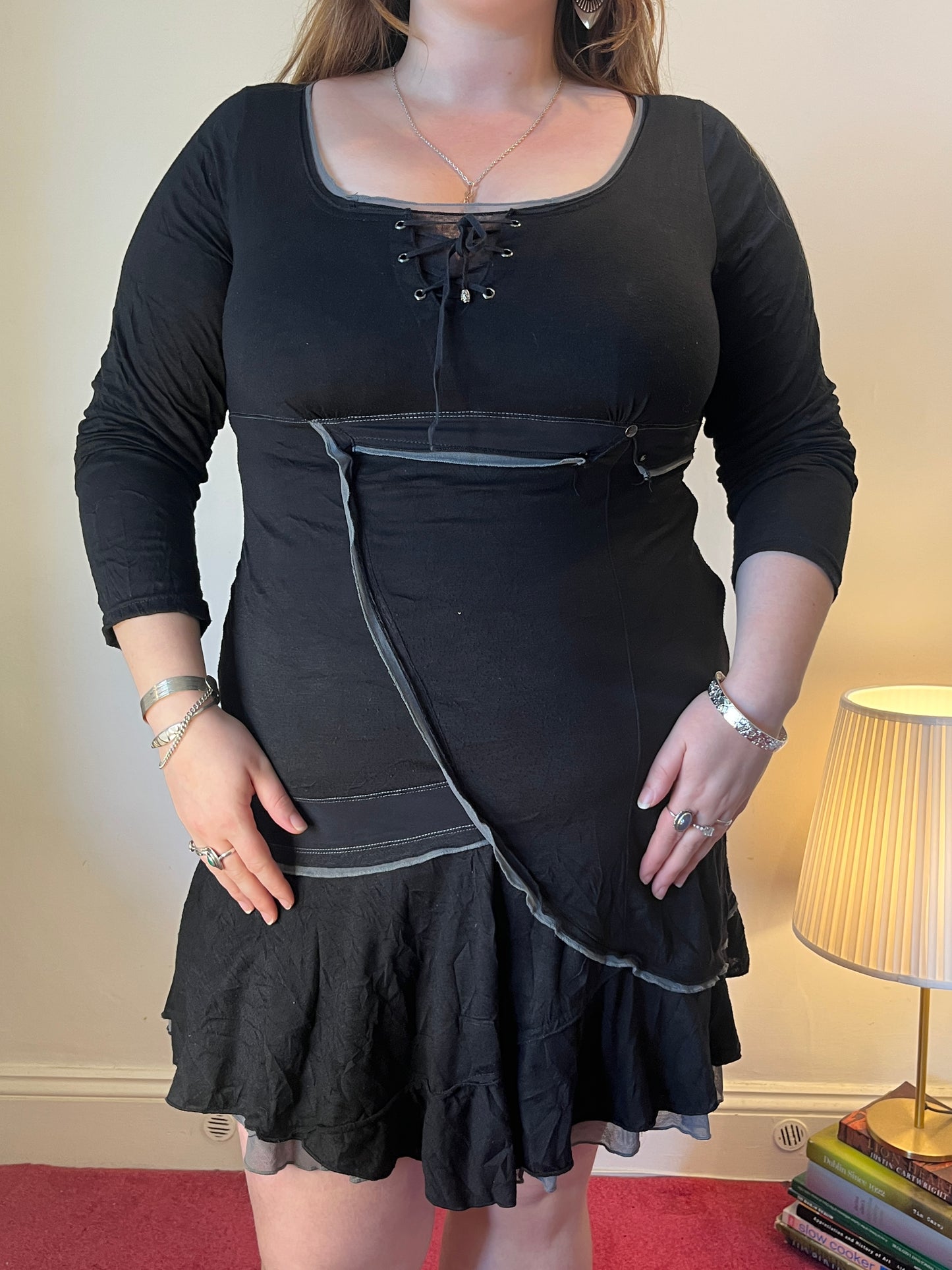 Vintage Y2K layered black mini dress - UK 18