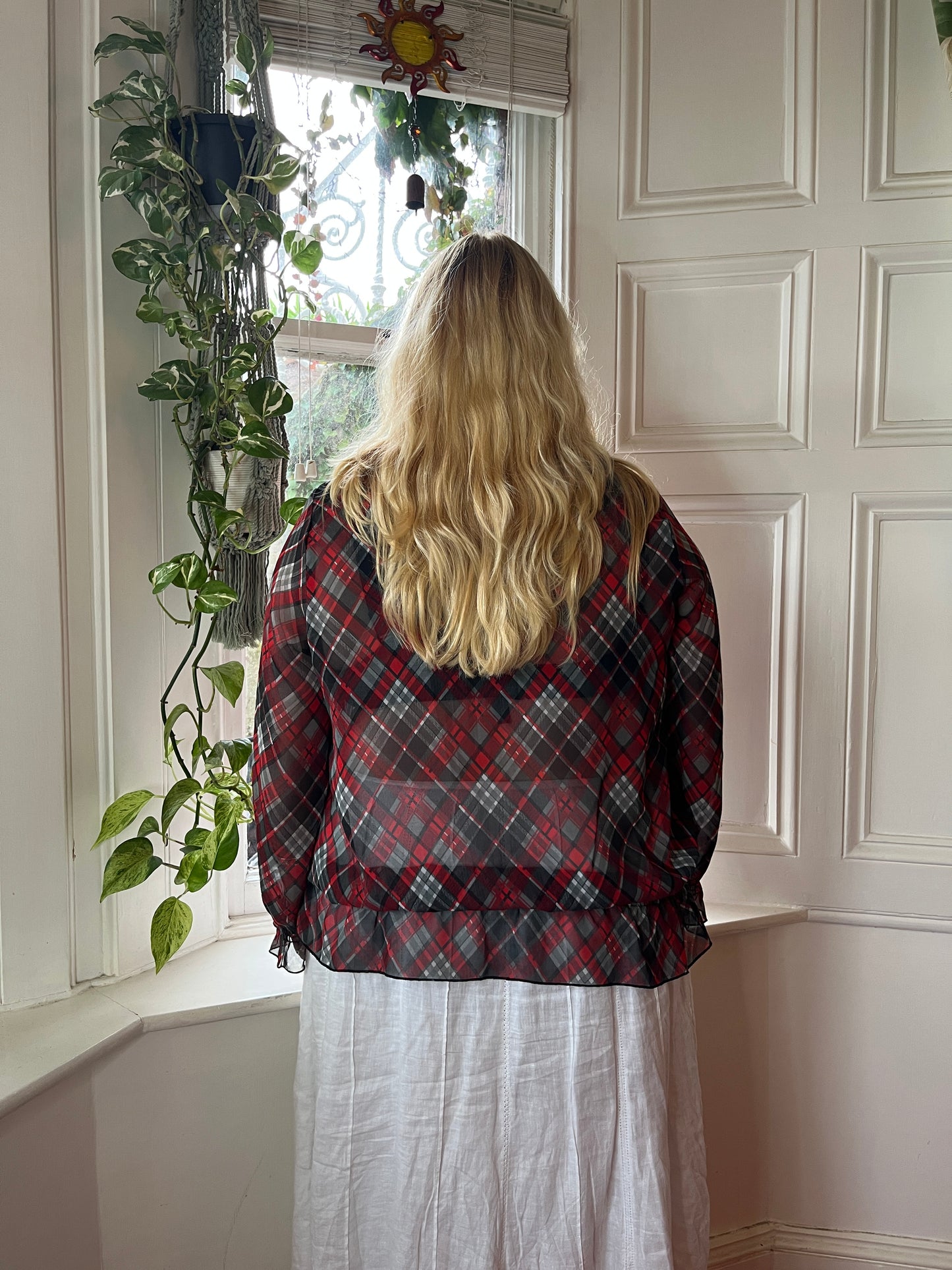 Vintage Sheer Plaid Blouse - UK 24