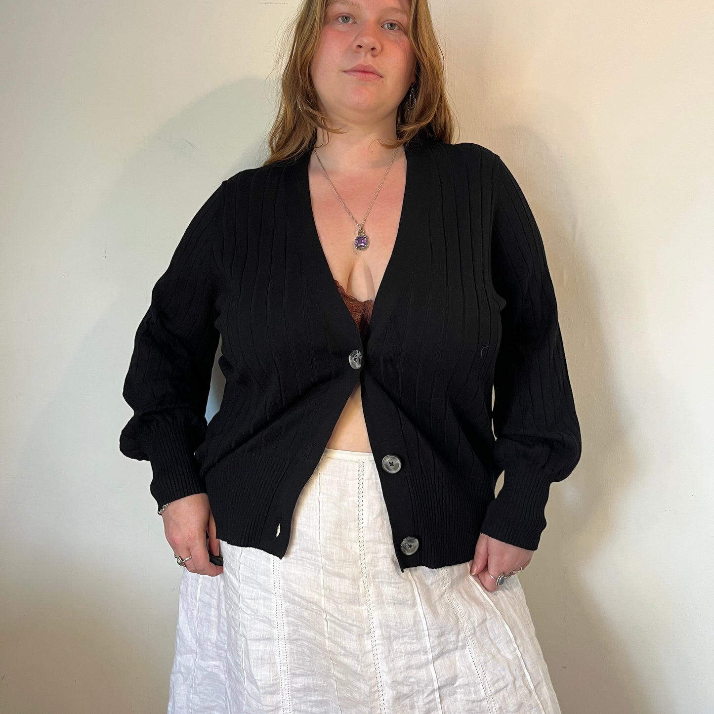 Classic Ribbed Black Cardigan – UK 24