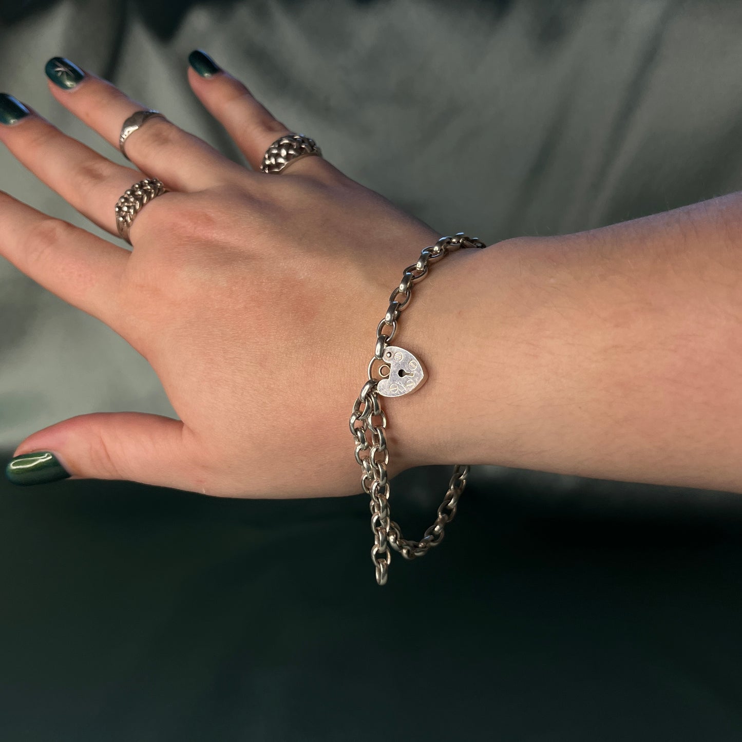 Silver Cable Chain Bracelet with Heart Padlock