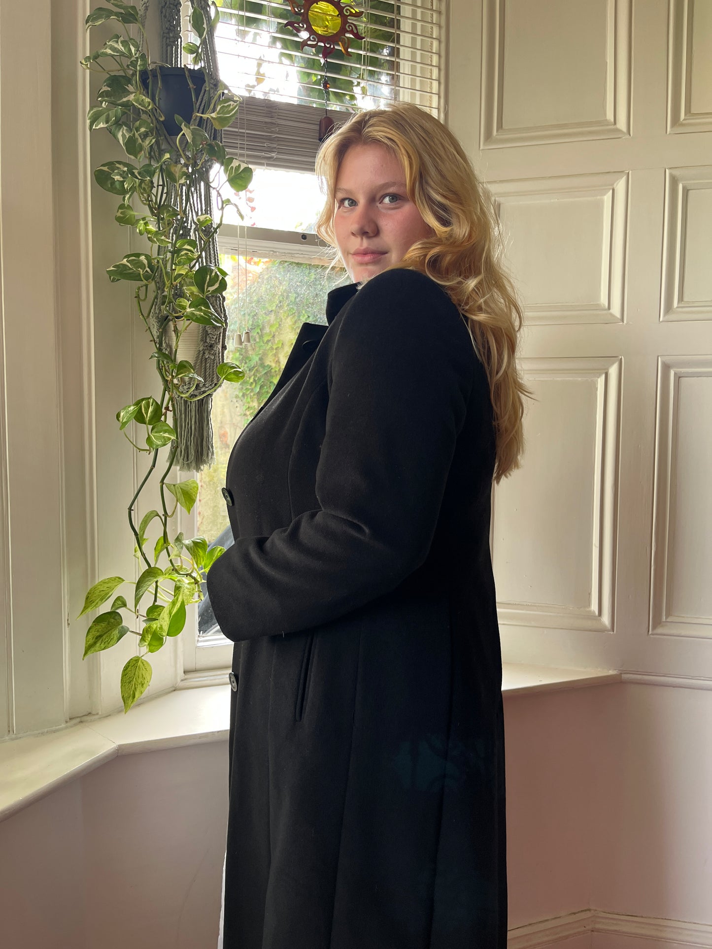 Vintage Black Wool Longline Coat - UK 14