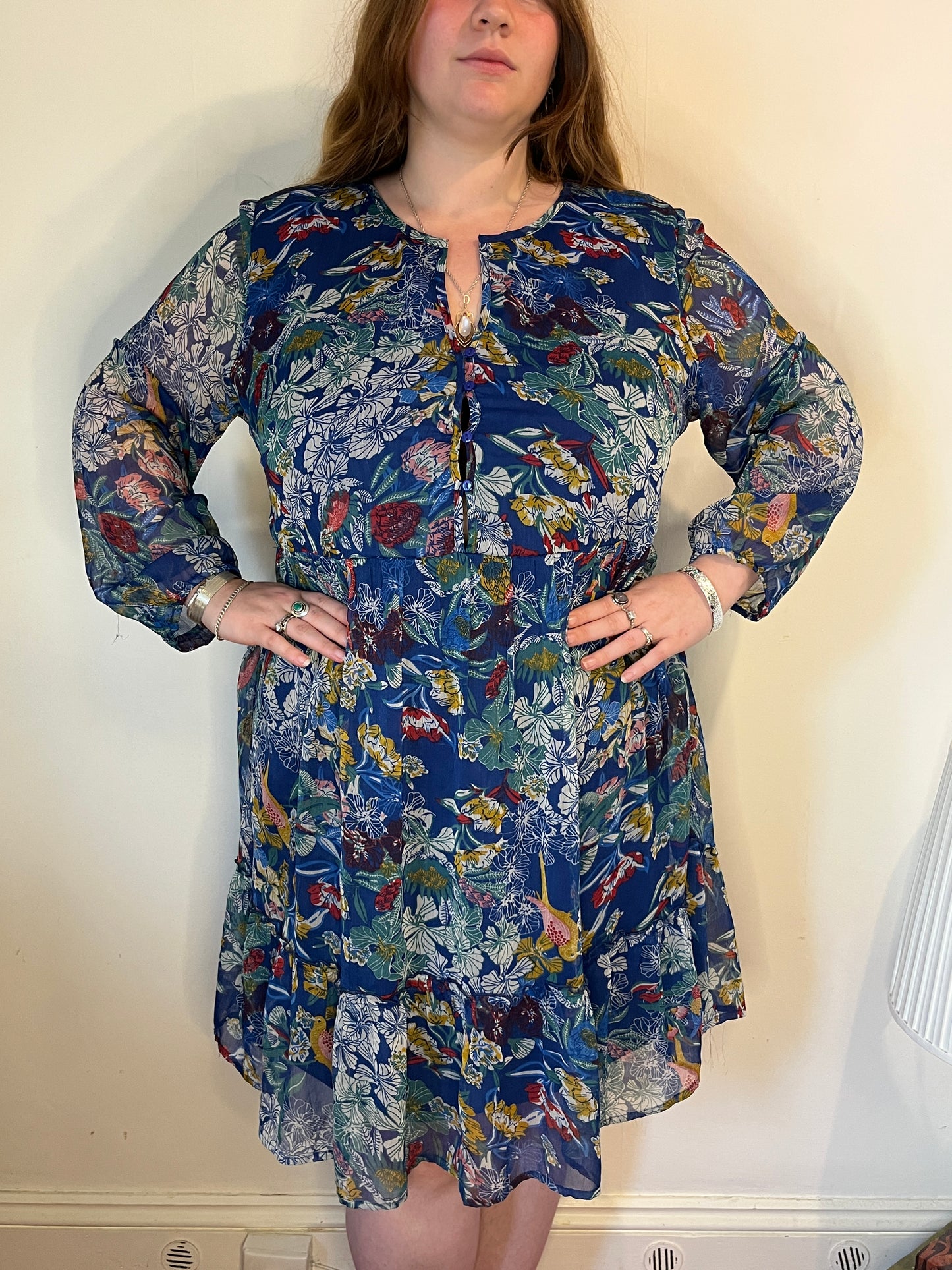 Blue floral button up midi dress - UK 22