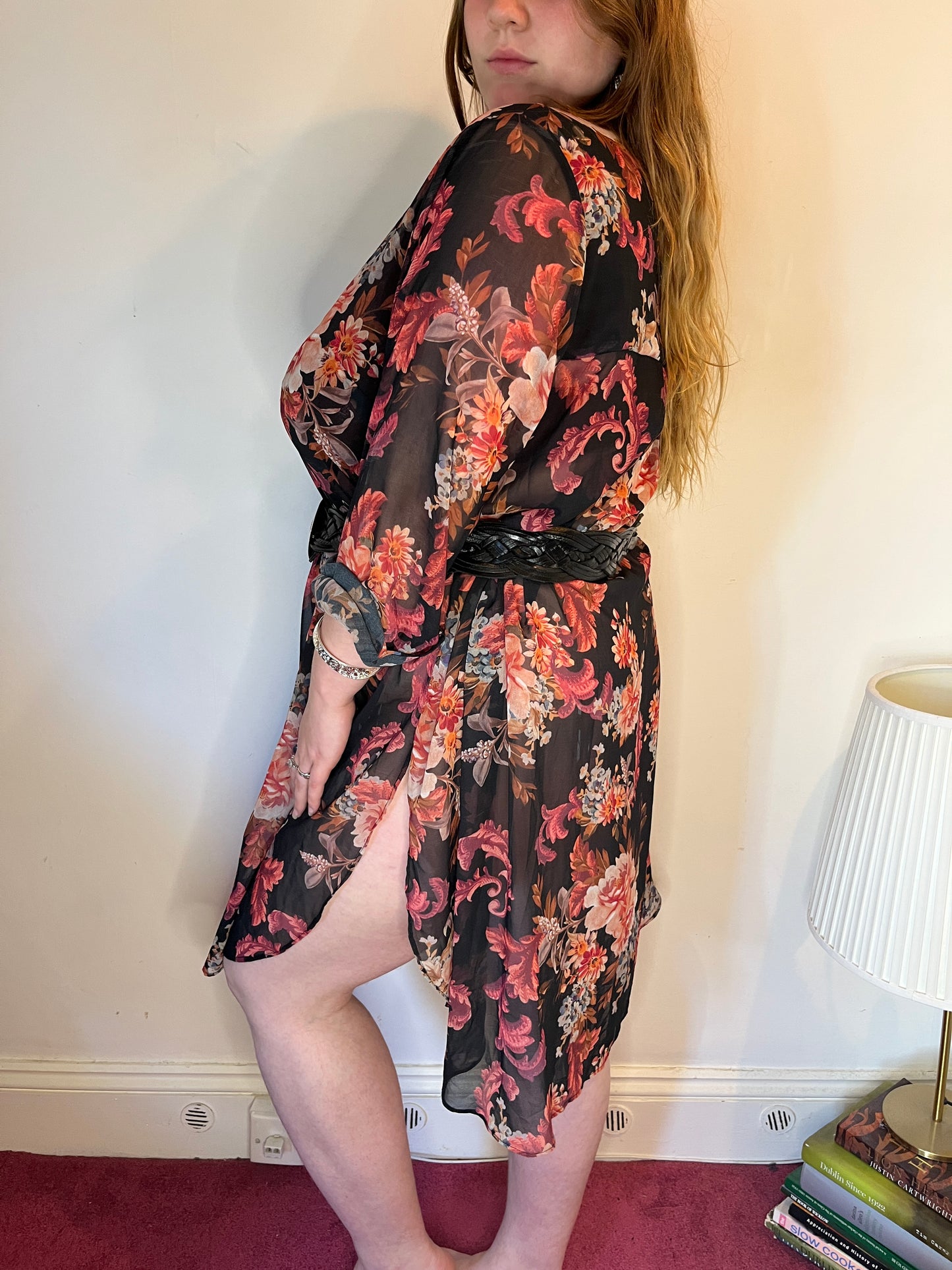 Black Sheer Floral Shirt Dress – UK 24