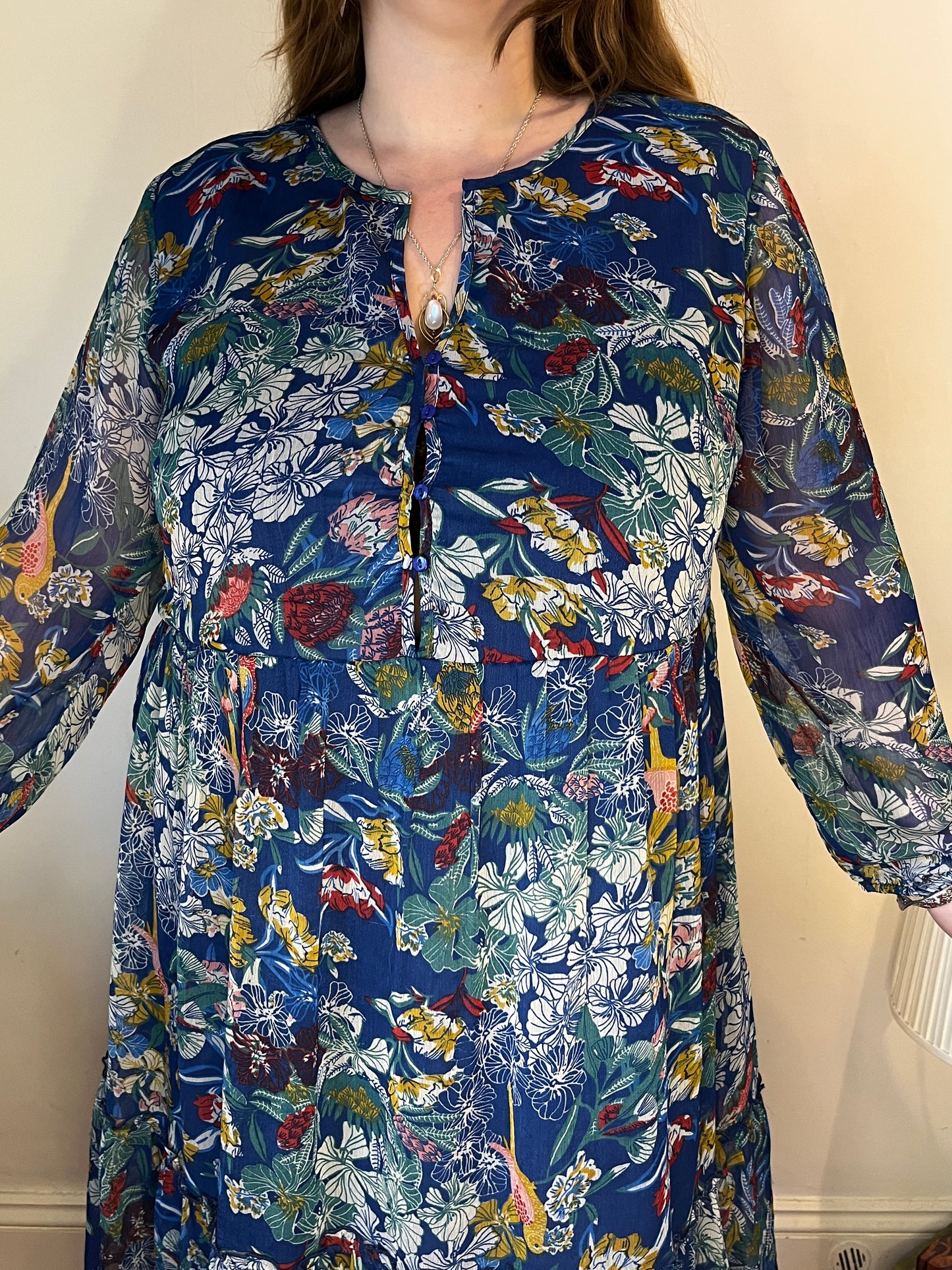 Blue floral button up midi dress - UK 22