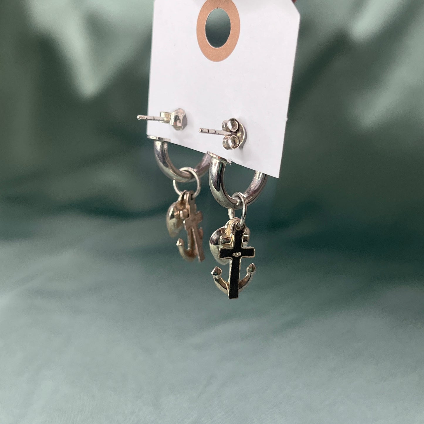 Silver Hoop Earrings With Faith, Hope and Charity Charms
