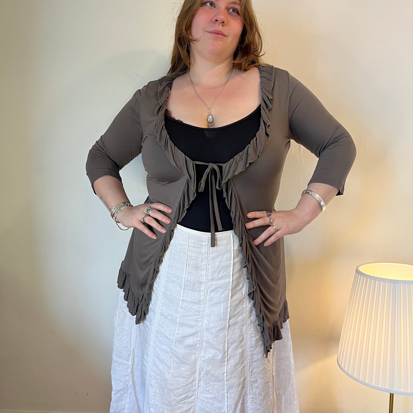 Vintage grey tie front cardigan - UK 18