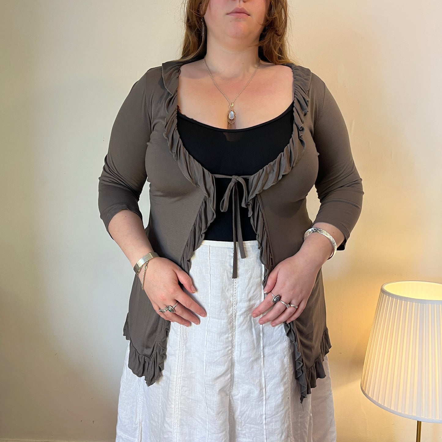 Vintage grey tie front cardigan - UK 18