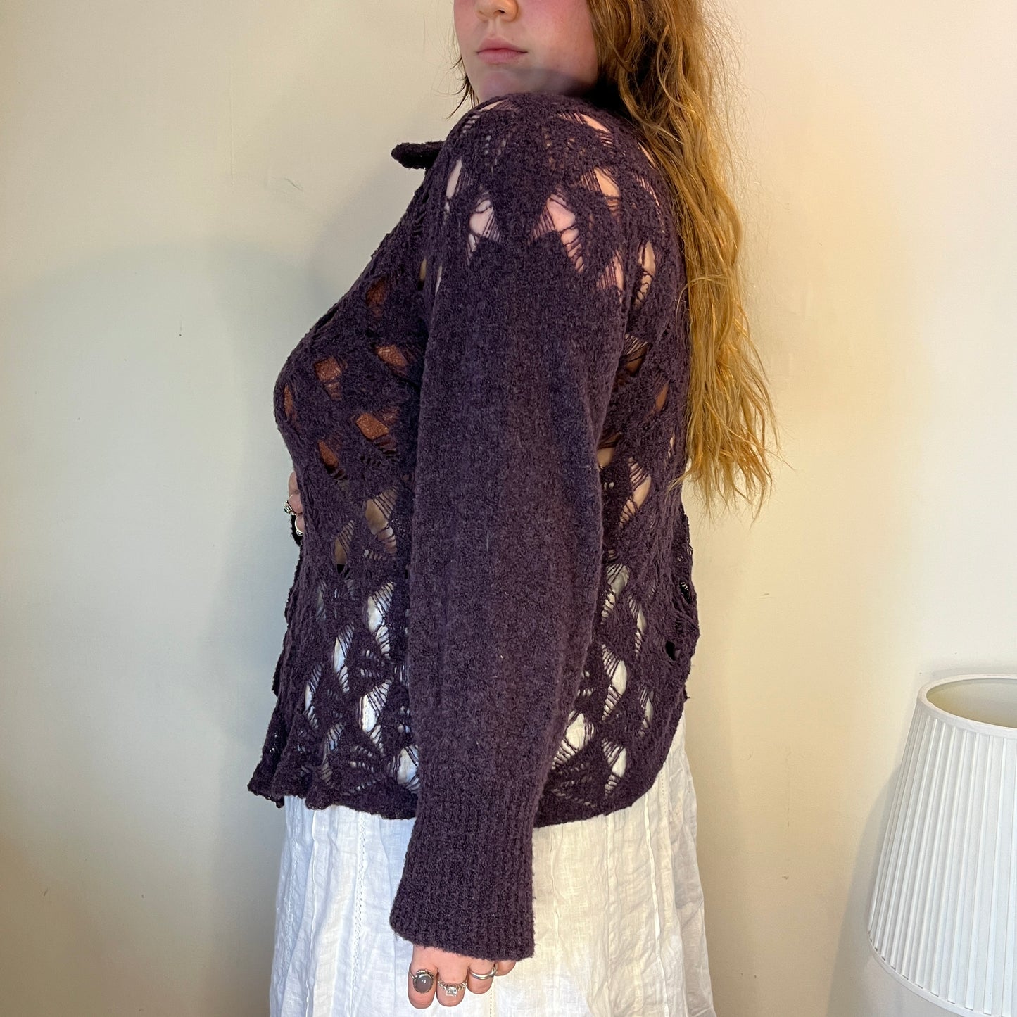Vintage handmade purple knit cardigan - UK 26