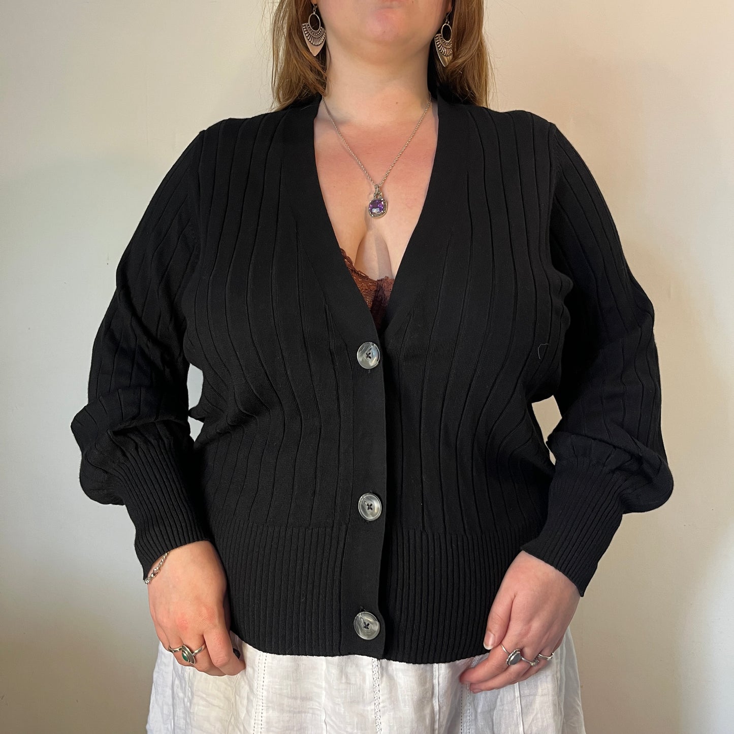 Classic Ribbed Black Cardigan – UK 24
