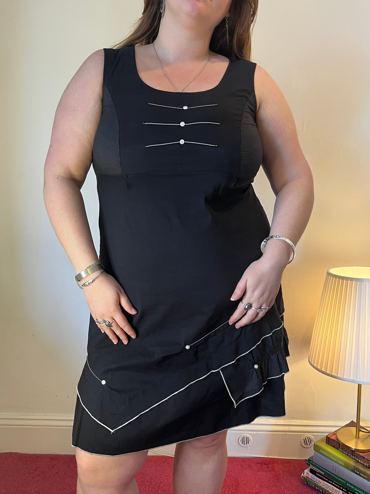Vintage black layered mini dress - UK 20