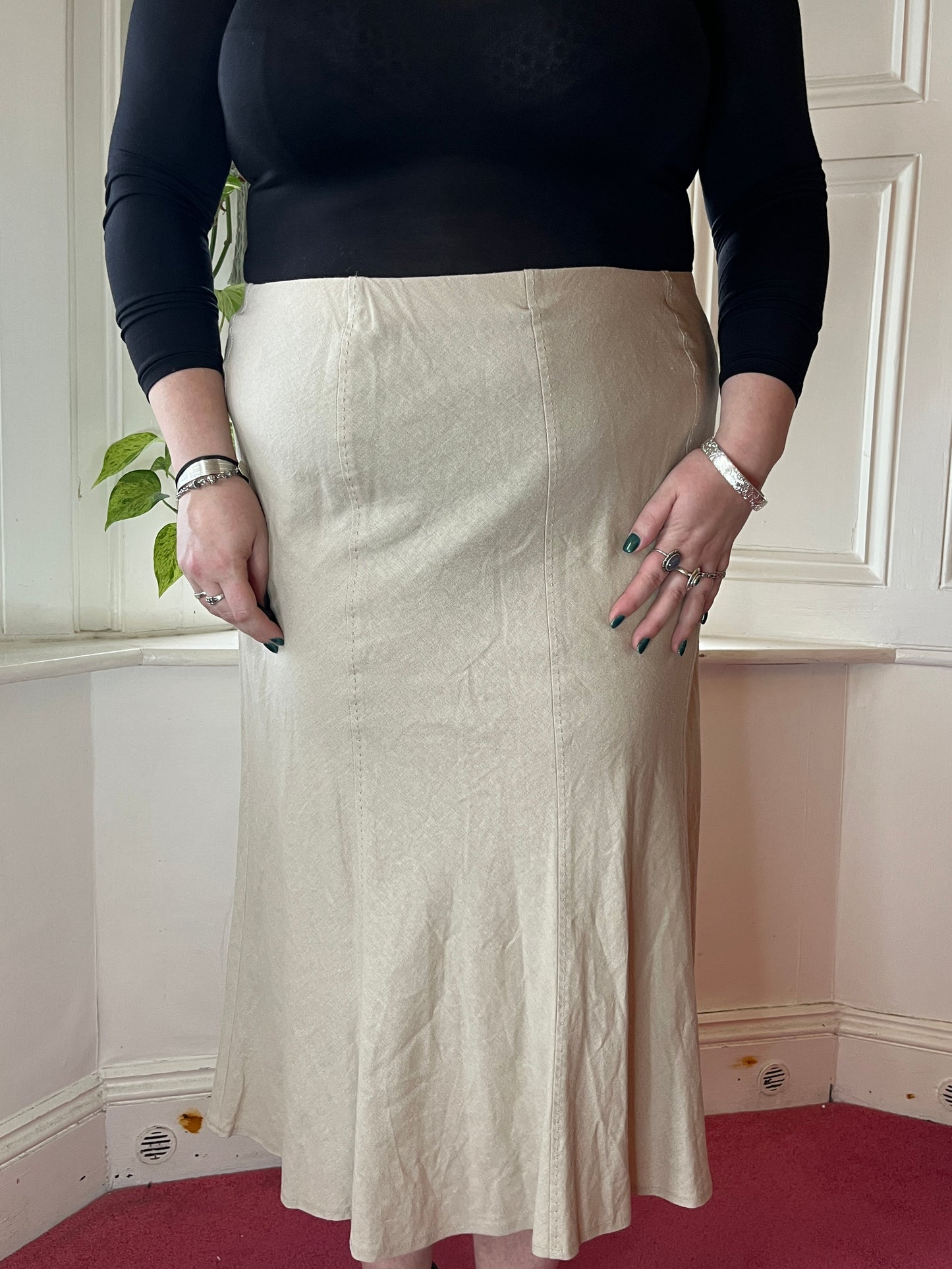 Vintage Beige Linen Maxi Skirt - UK 20