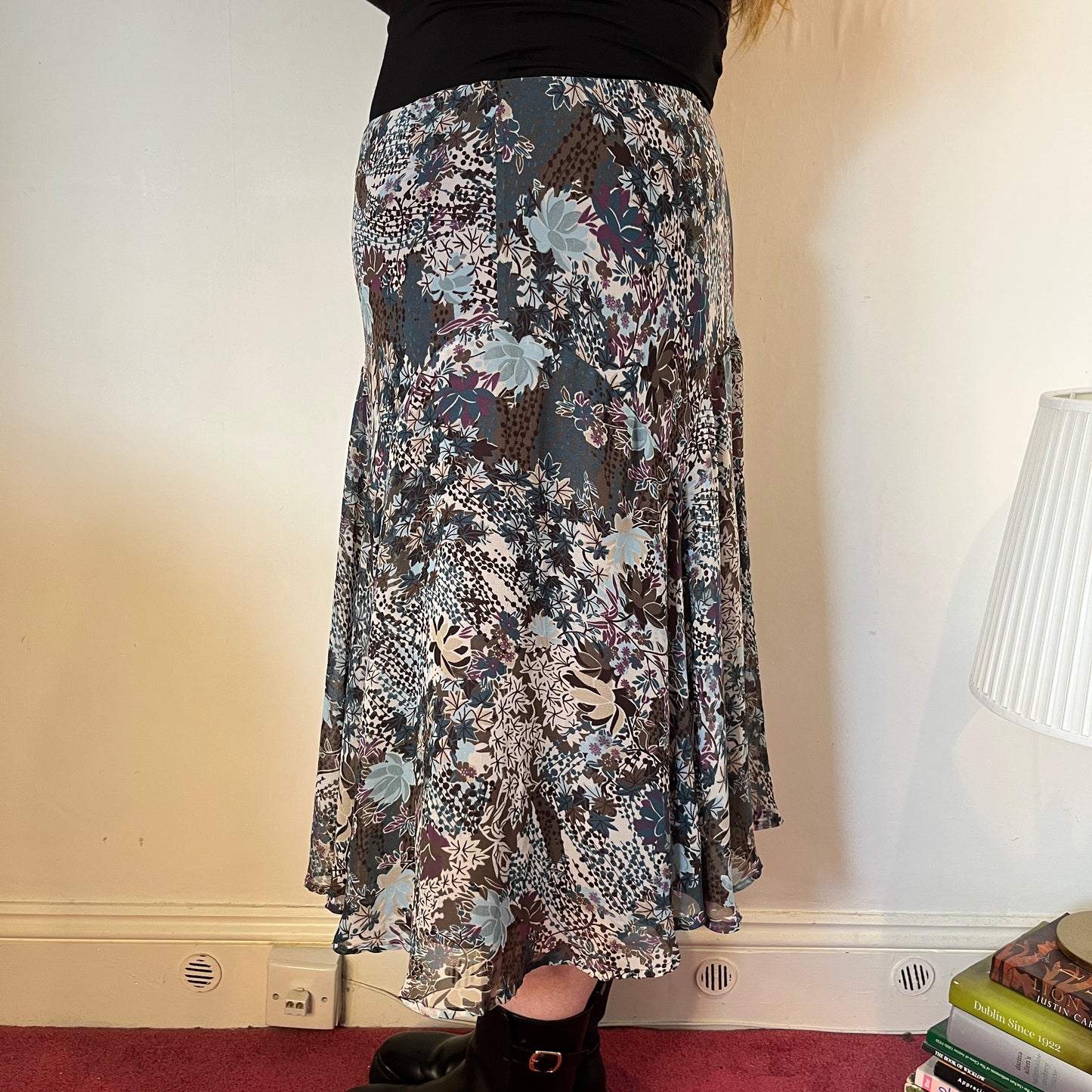 Vintage Floral Mesh Midi Skirt – UK 20