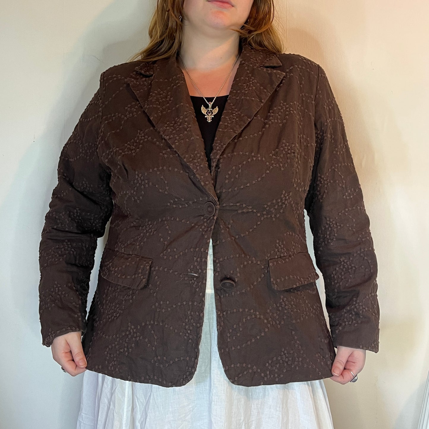 Vintage Brown Embroidered Blazer - UK 24