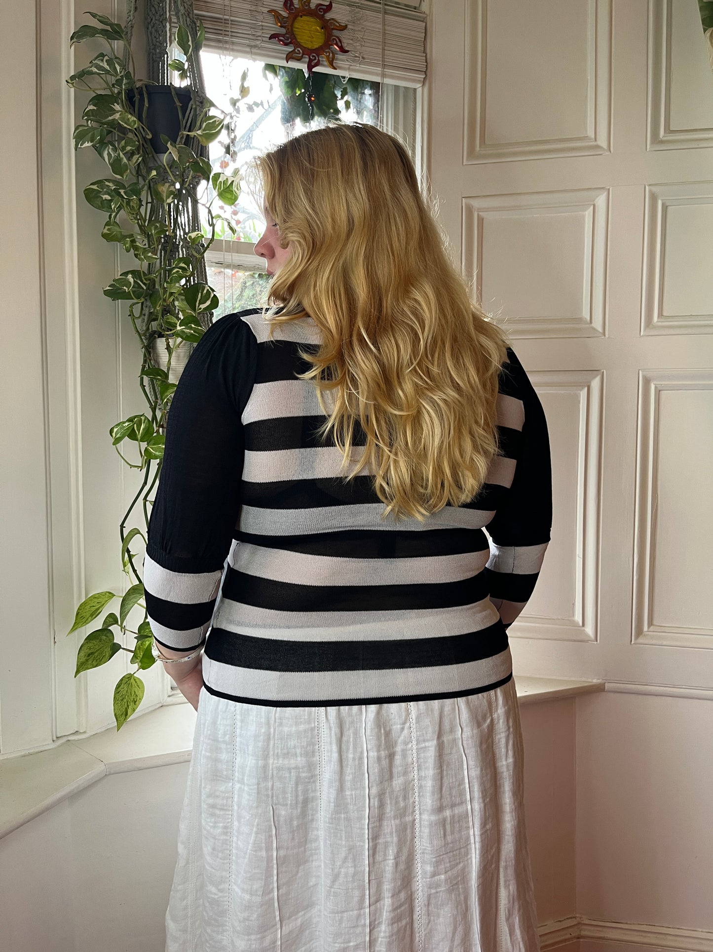 Vintage Black and White Striped Top - UK 18