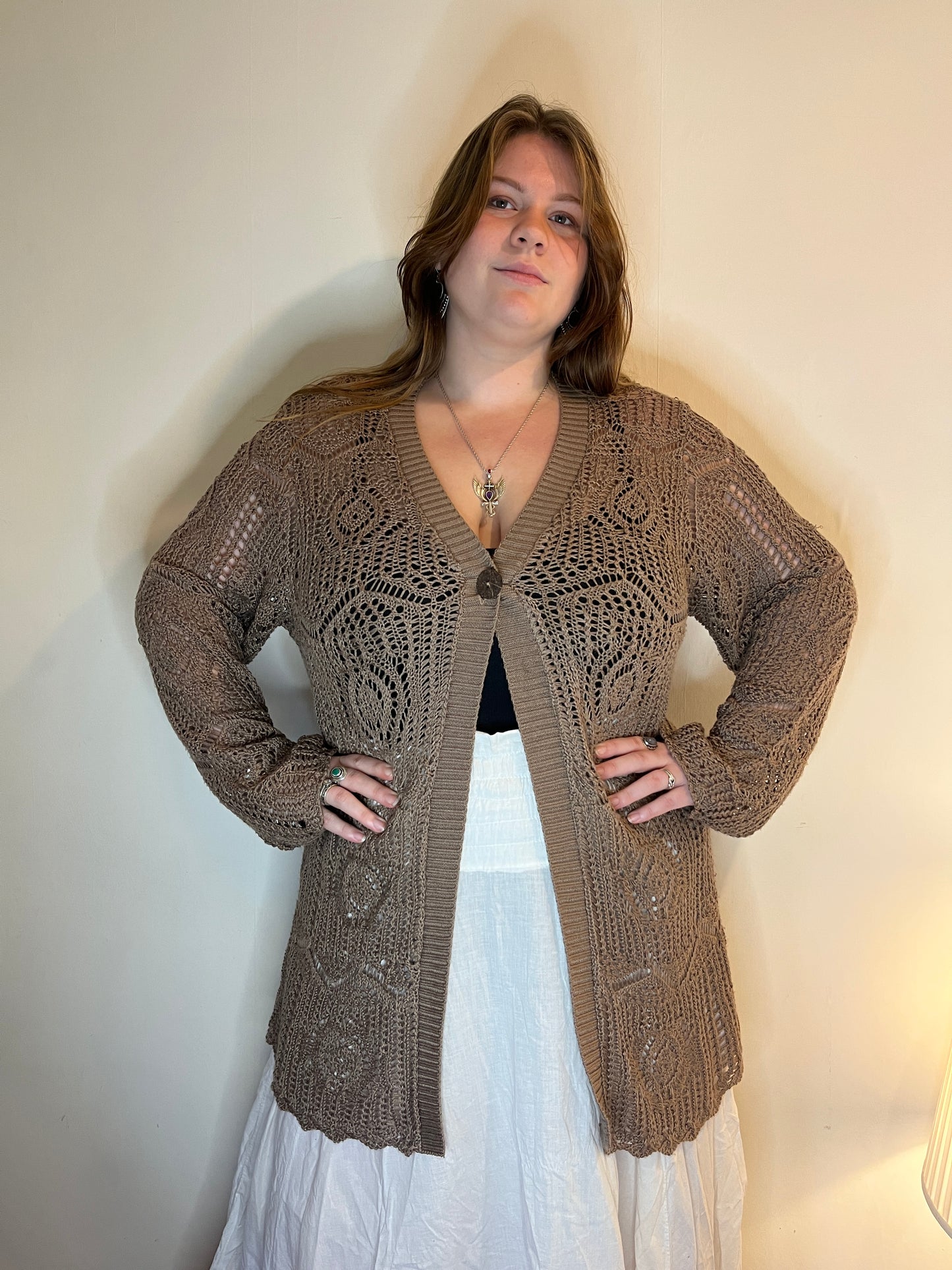Vintage brown crochet cardigan