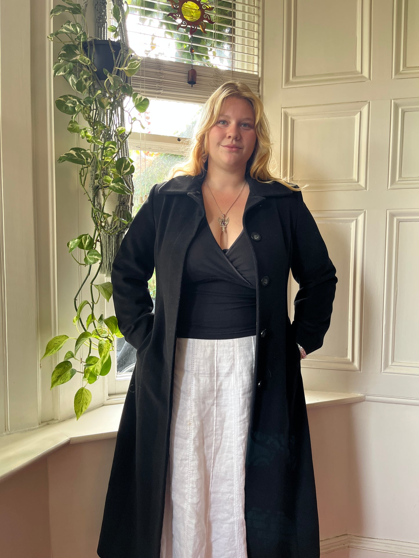 Vintage Black Wool Longline Coat - UK 14