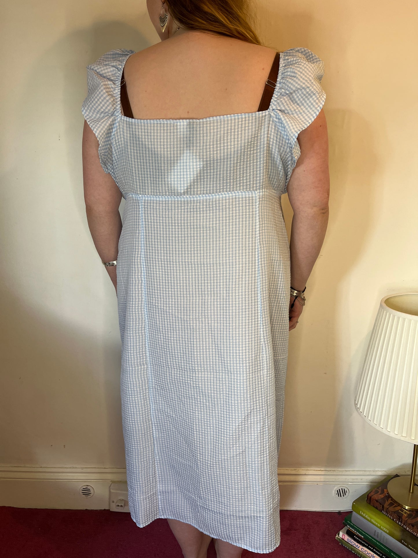 Powder Blue Gingham Ruffle Dress – UK 24