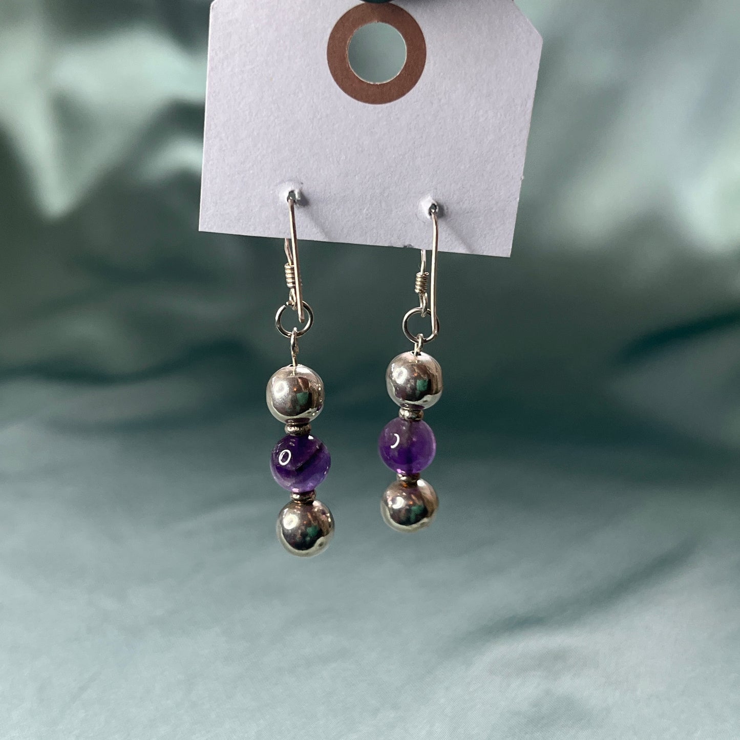 Silver Earrings With Amethyst Beads