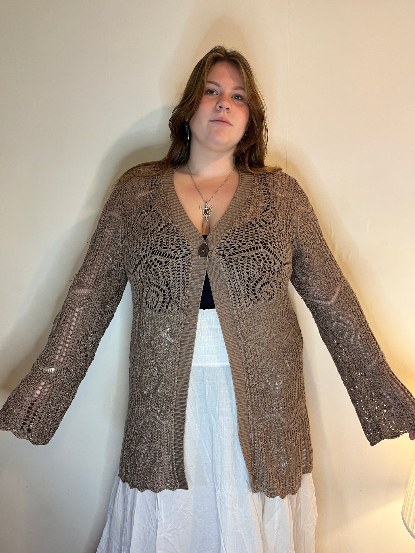 Vintage brown crochet cardigan