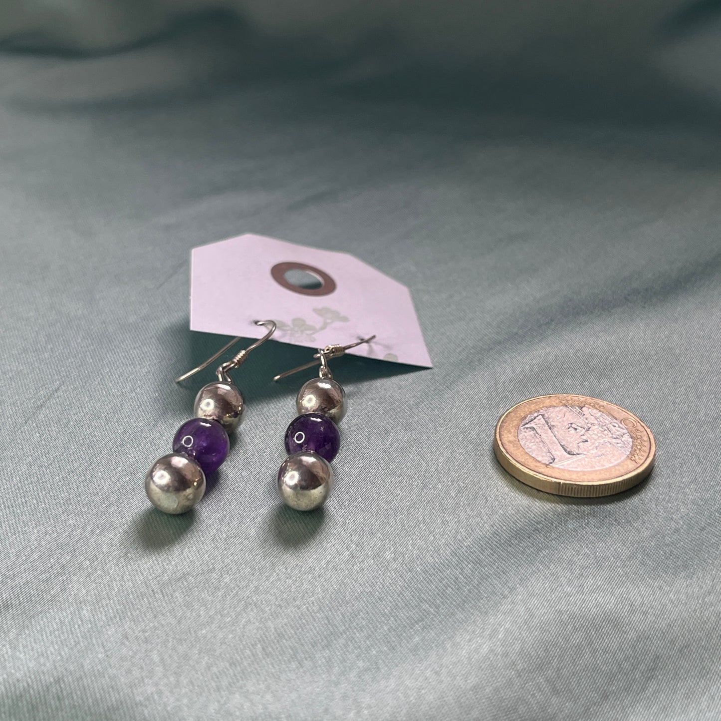 Silver Earrings With Amethyst Beads