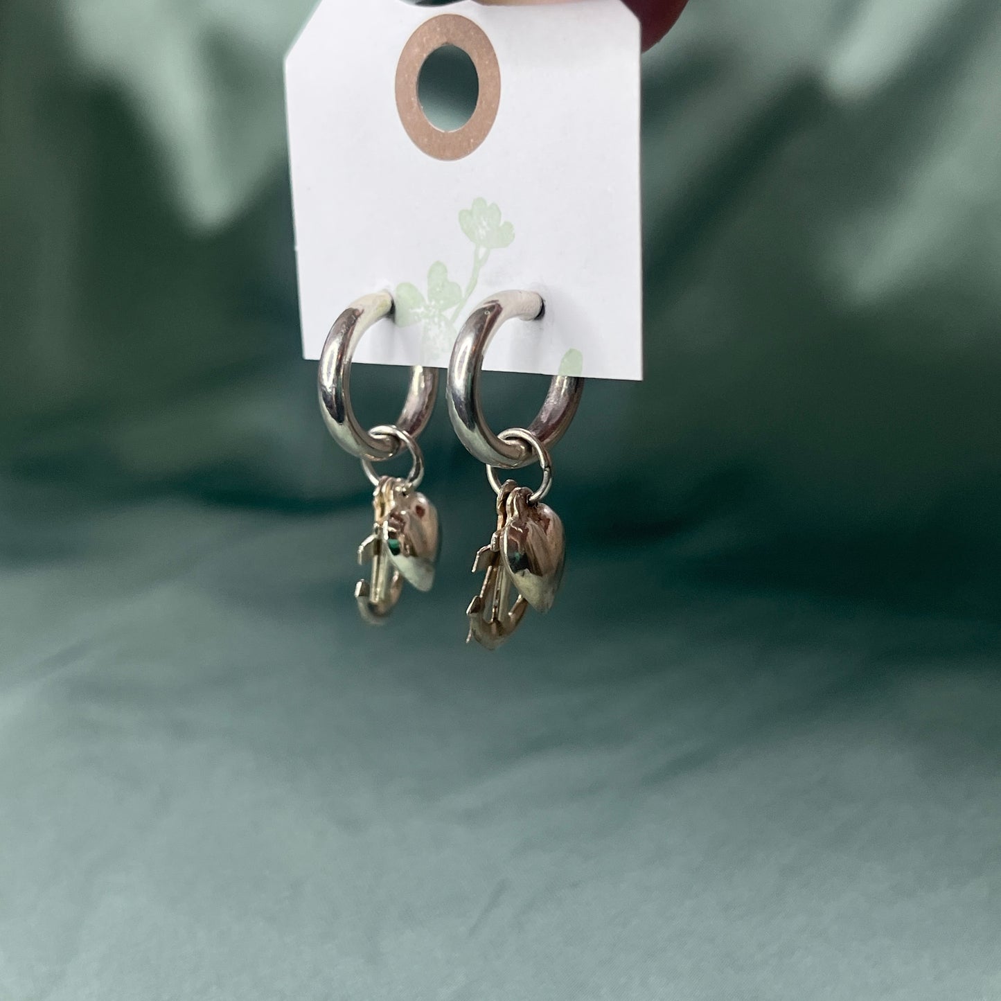 Silver Hoop Earrings With Faith, Hope and Charity Charms