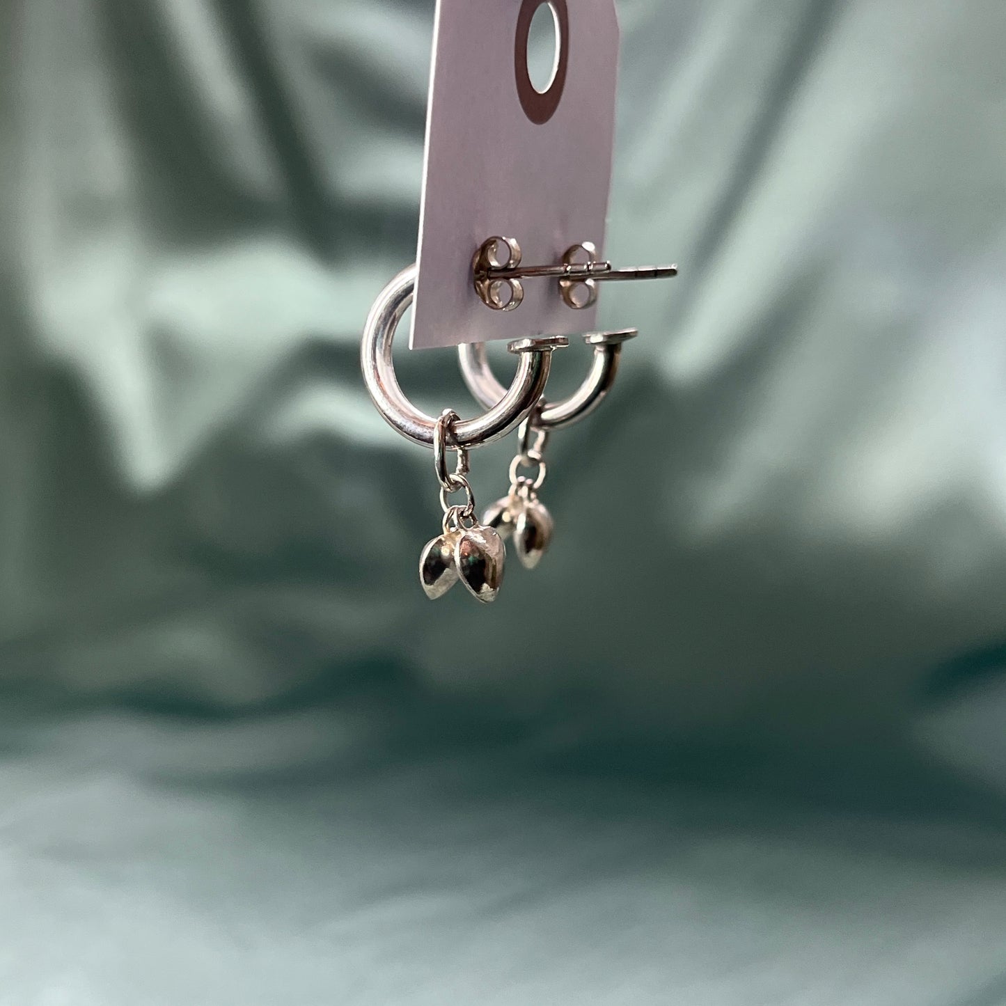 Silver Hoop Earrings With Heart Charms