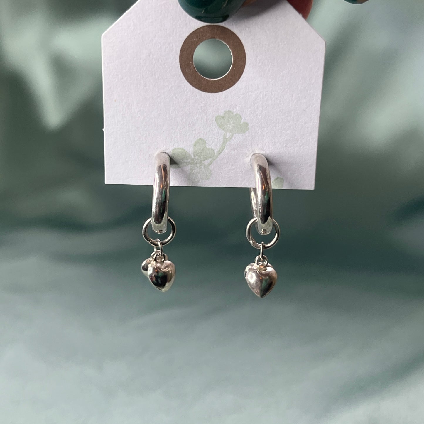 Silver Hoop Earrings With Heart Charms
