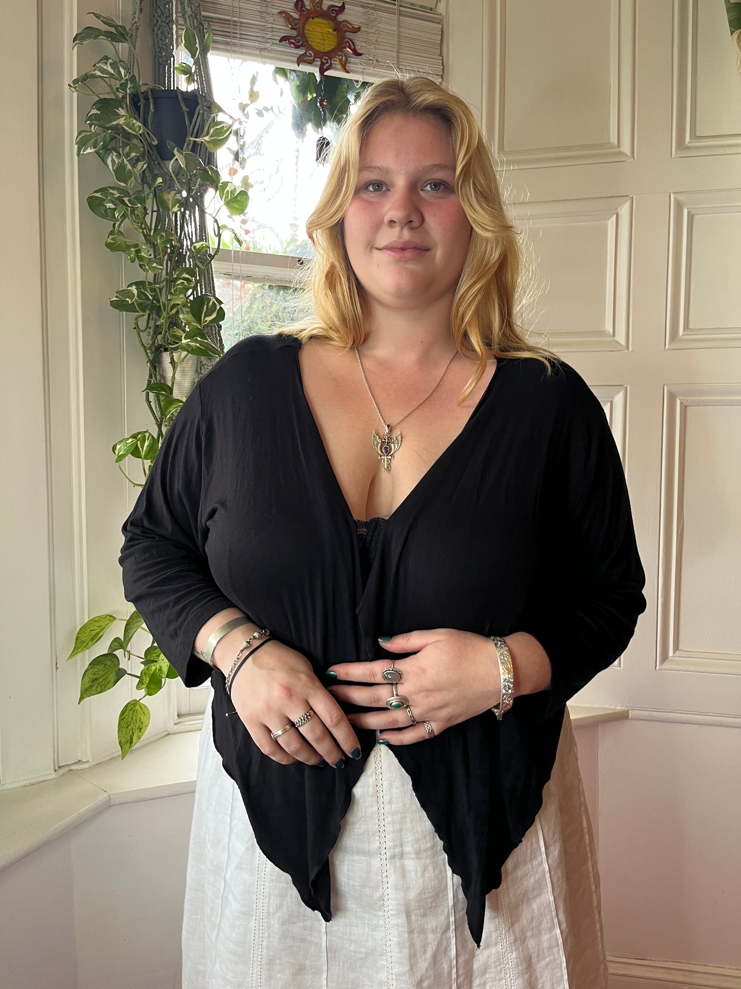 Vintage Black Tie Front Top - UK 24