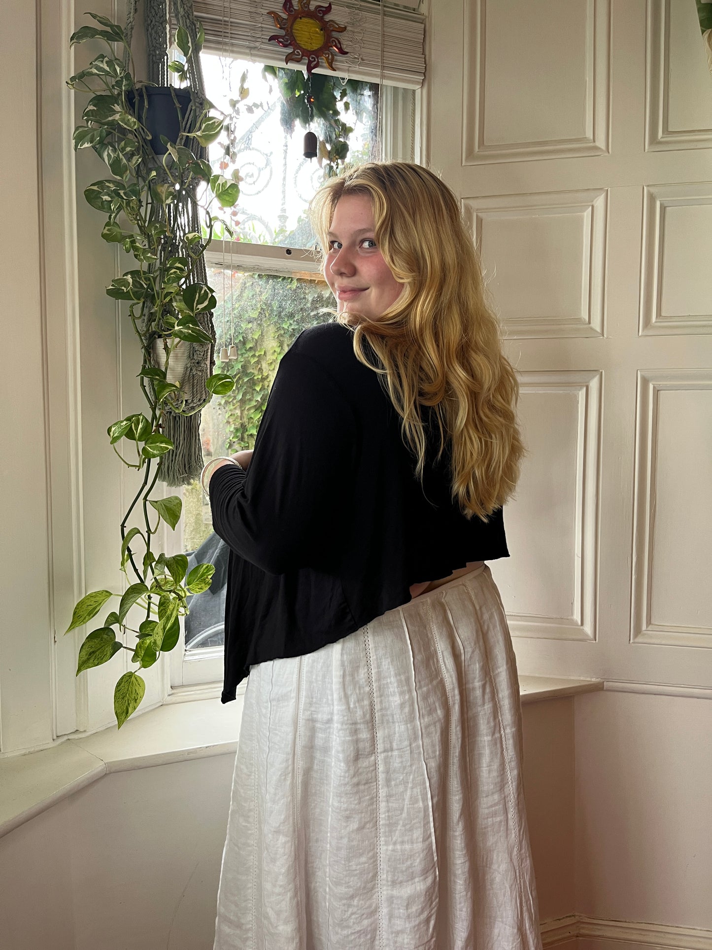 Vintage Black Tie Front Top - UK 24