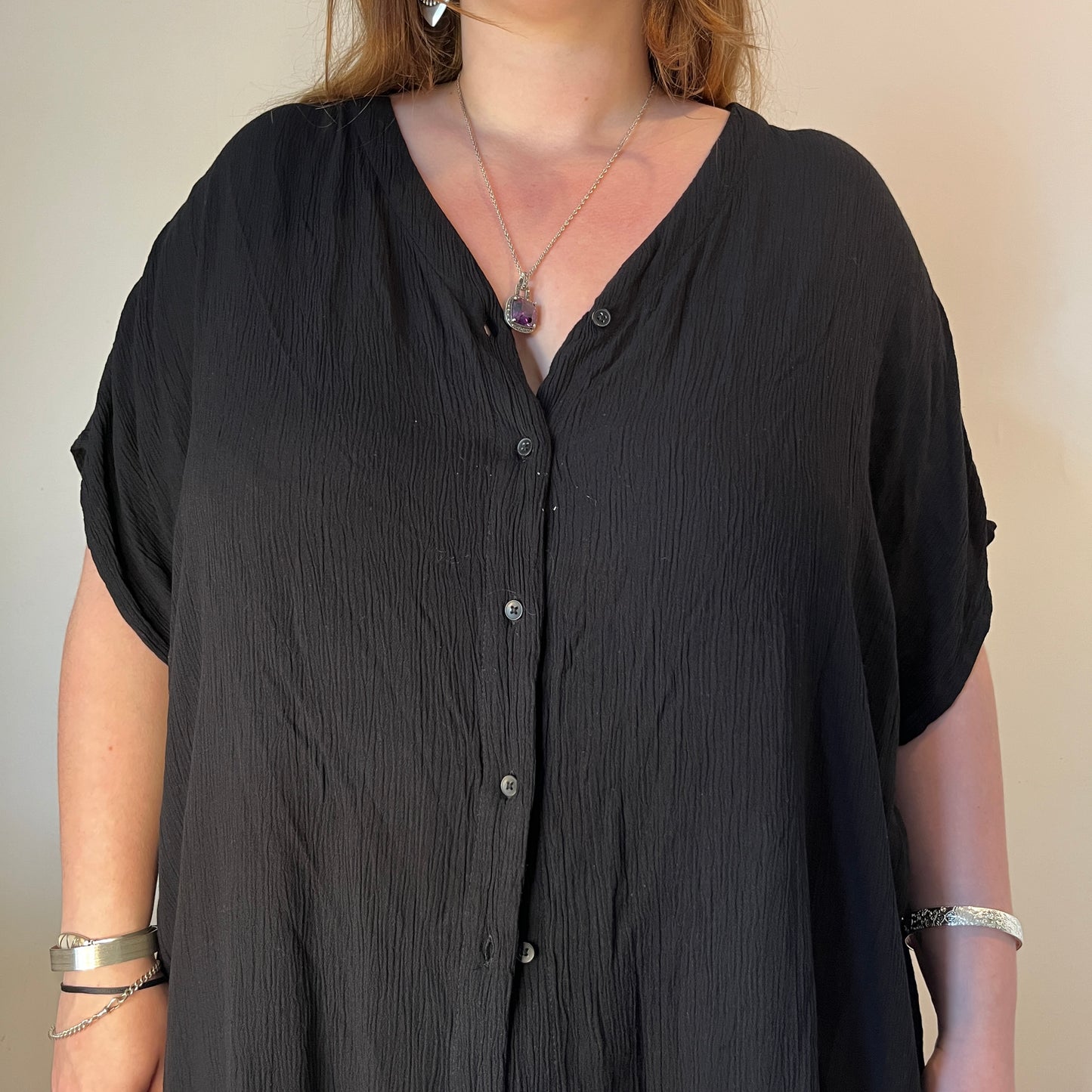 Oversized Black Button-Up Shirt – UK 26