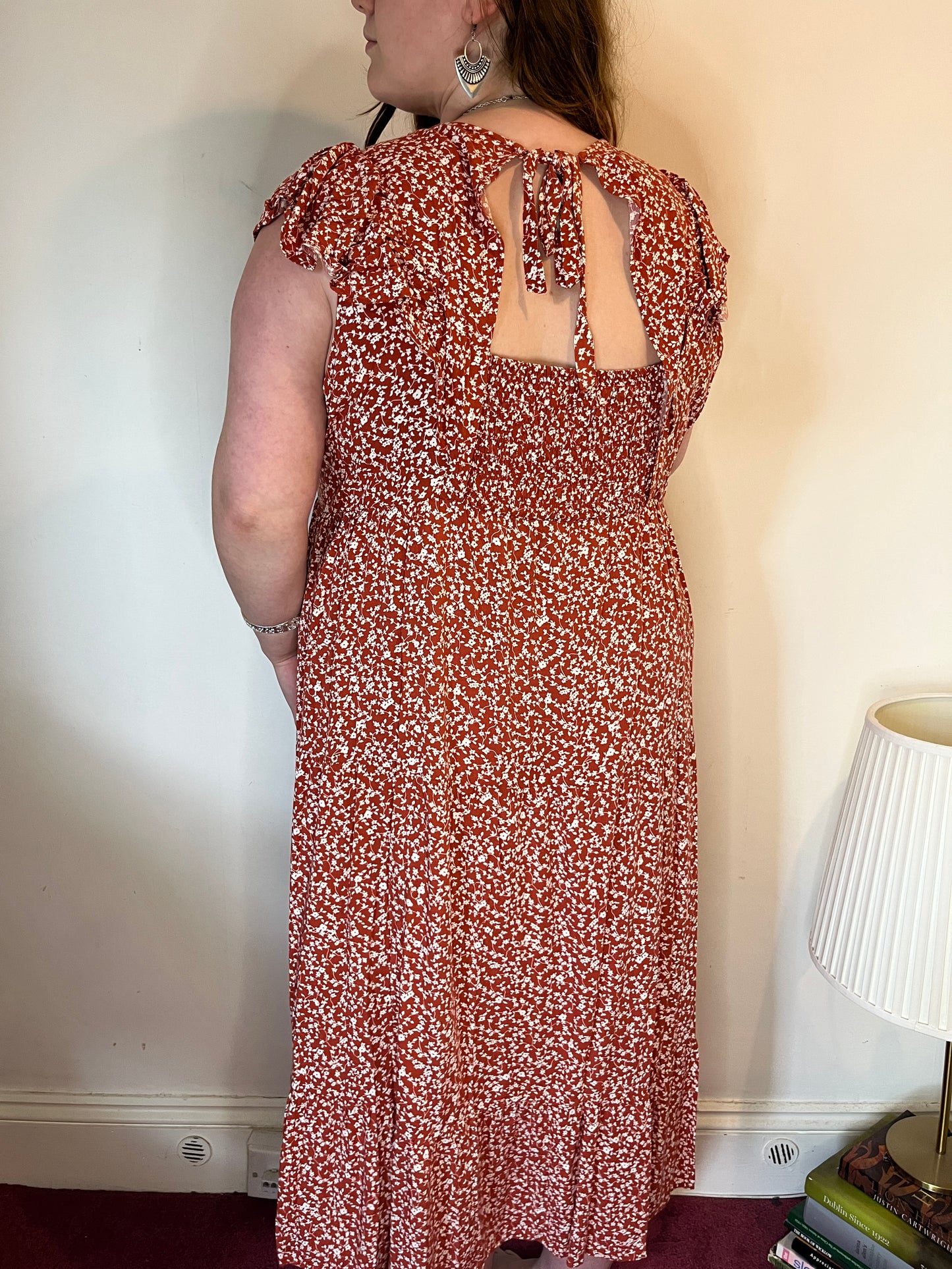 Rust Floral Ruffle Midi Dress – UK 20