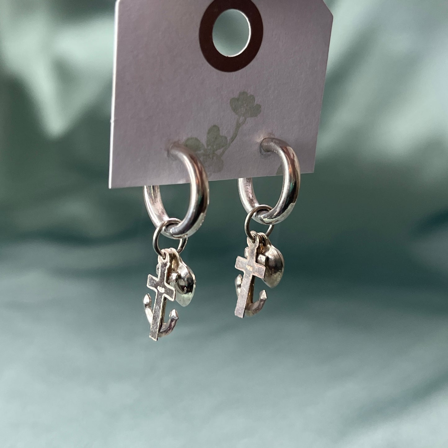 Silver Hoop Earrings With Faith, Hope and Charity Charms