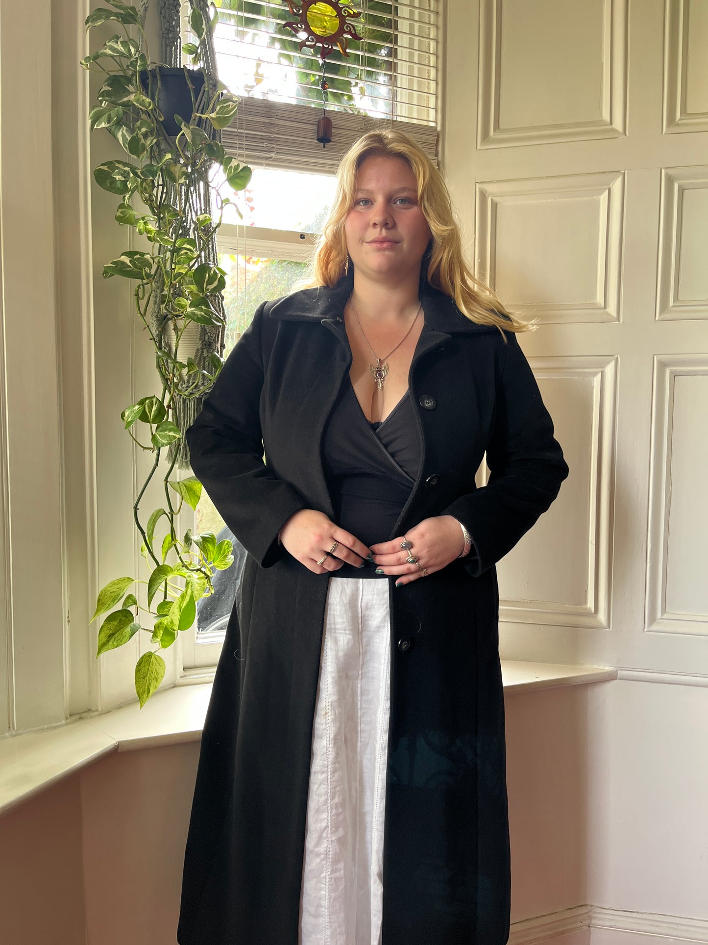 Vintage Black Wool Longline Coat - UK 14