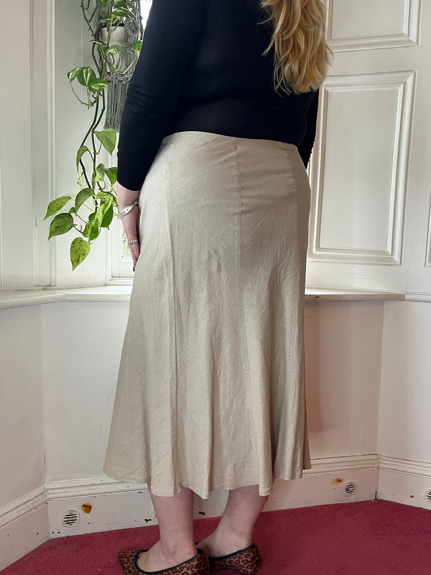 Vintage Beige Linen Maxi Skirt - UK 20