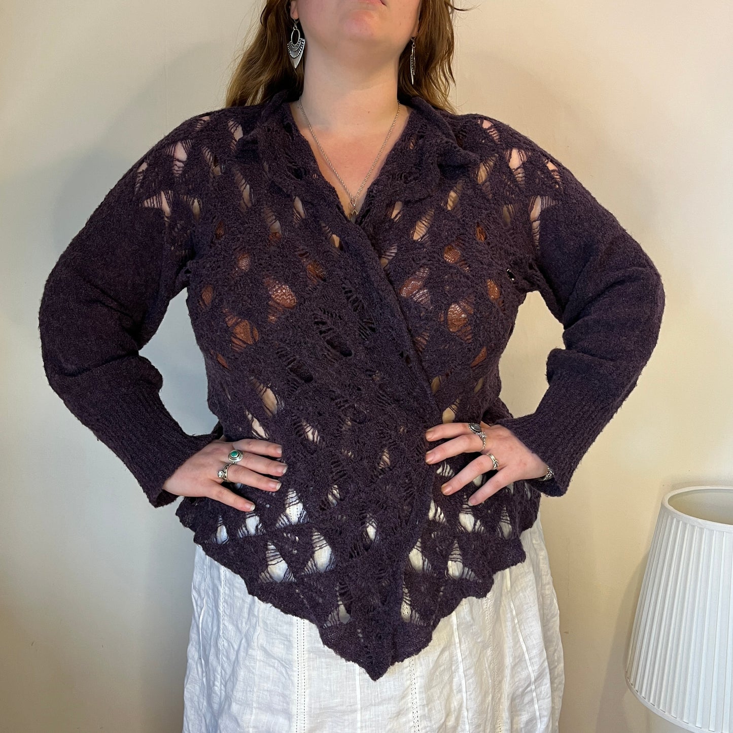 Vintage handmade purple knit cardigan - UK 26