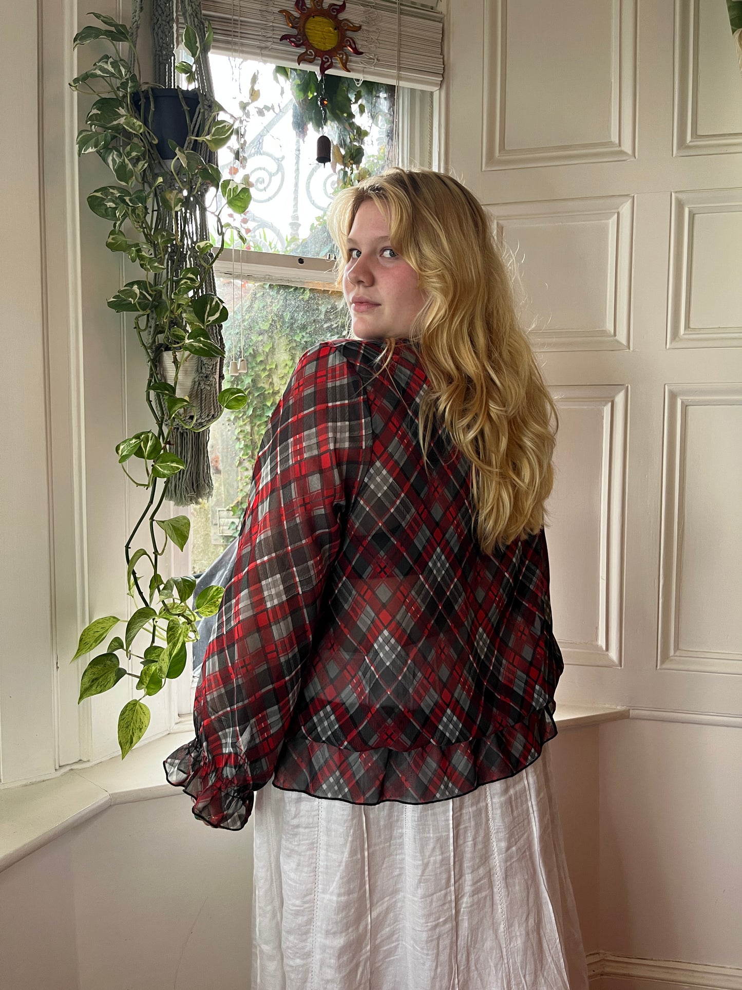Vintage Sheer Plaid Blouse - UK 24