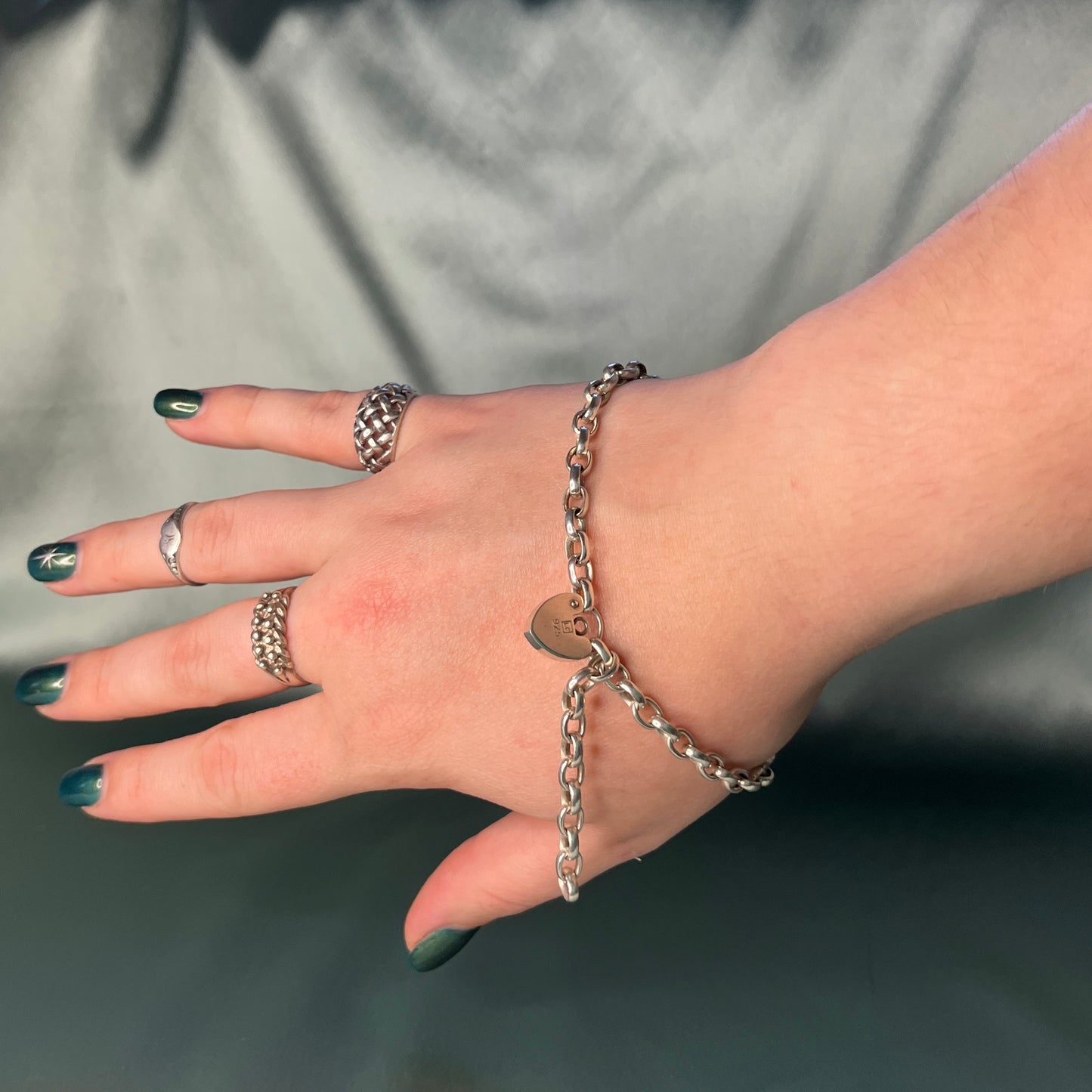 Silver Cable Chain Bracelet with Heart Padlock