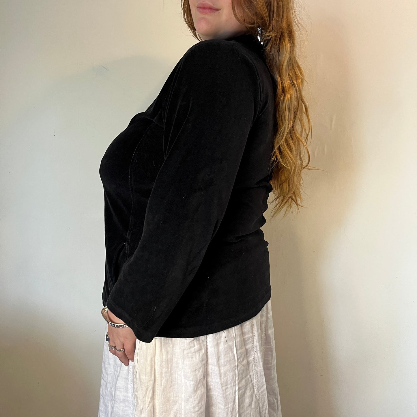 Vintage Black Velour Butterfly Zip-Up - UK 22