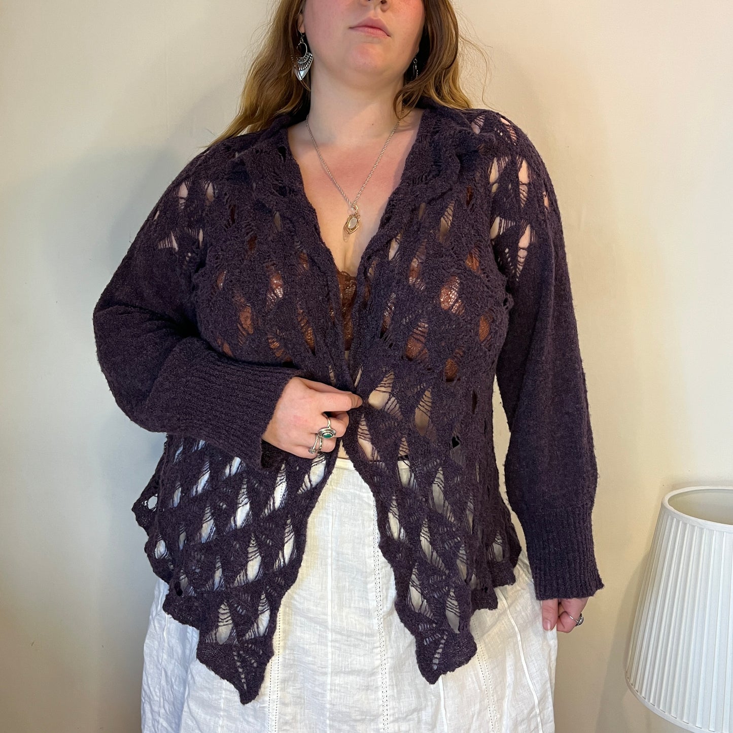 Vintage handmade purple knit cardigan - UK 26