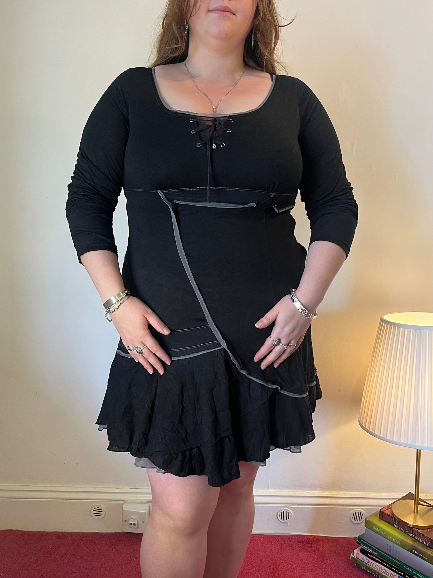 Vintage Y2K layered black mini dress - UK 18