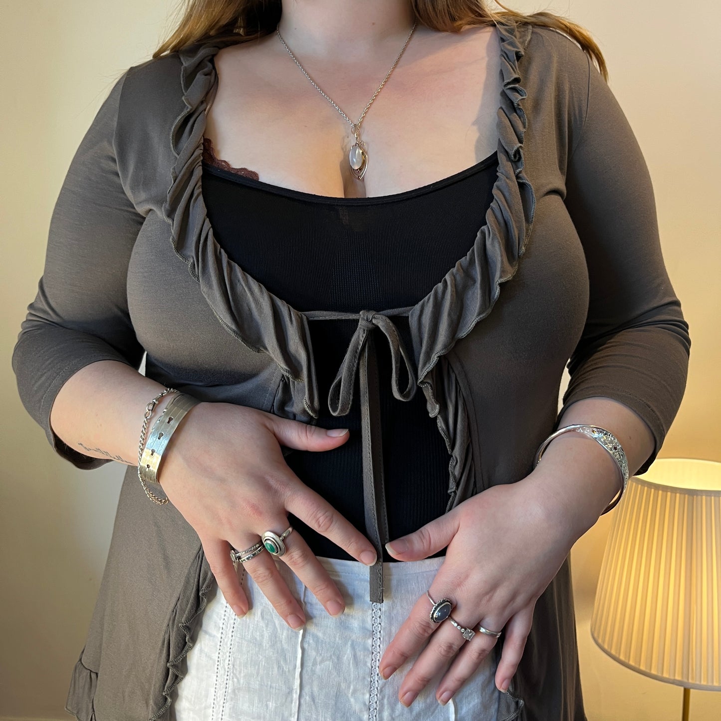 Vintage grey tie front cardigan - UK 18