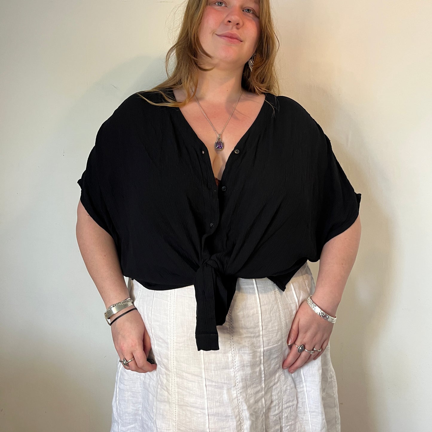 Oversized Black Button-Up Shirt – UK 26