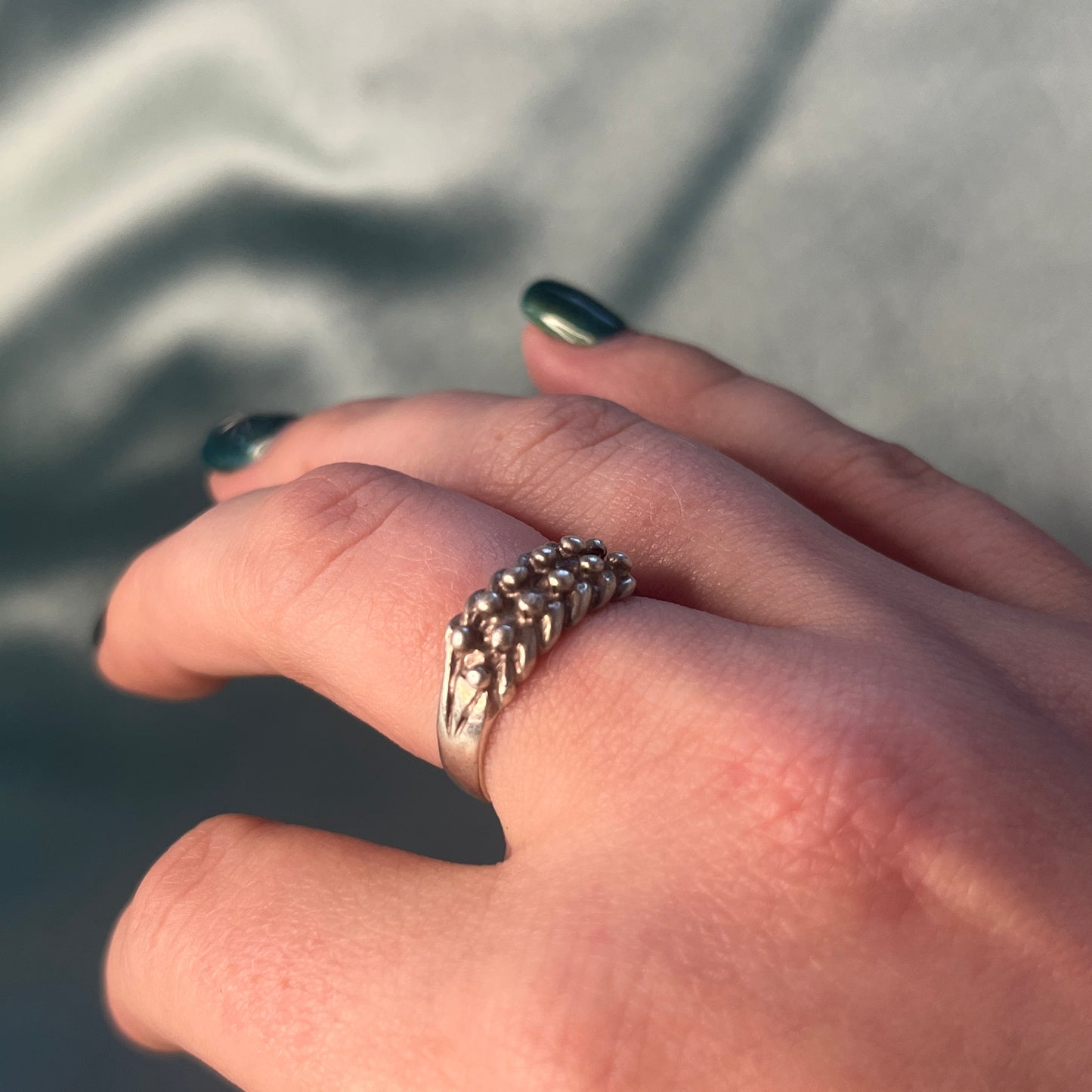 Silver Beaded Cluster Ring