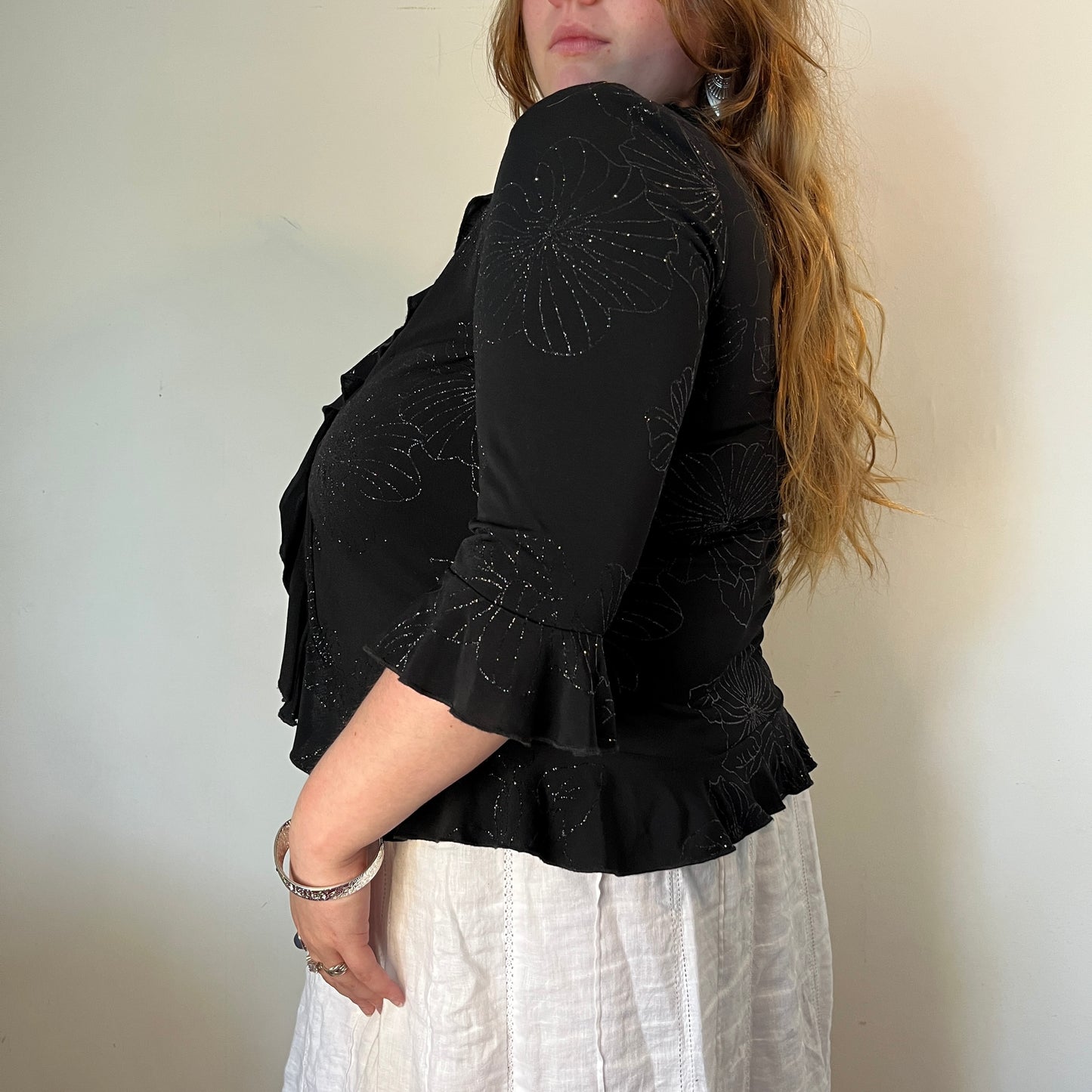 Vintage black ruffle cardigan blouse - UK 20