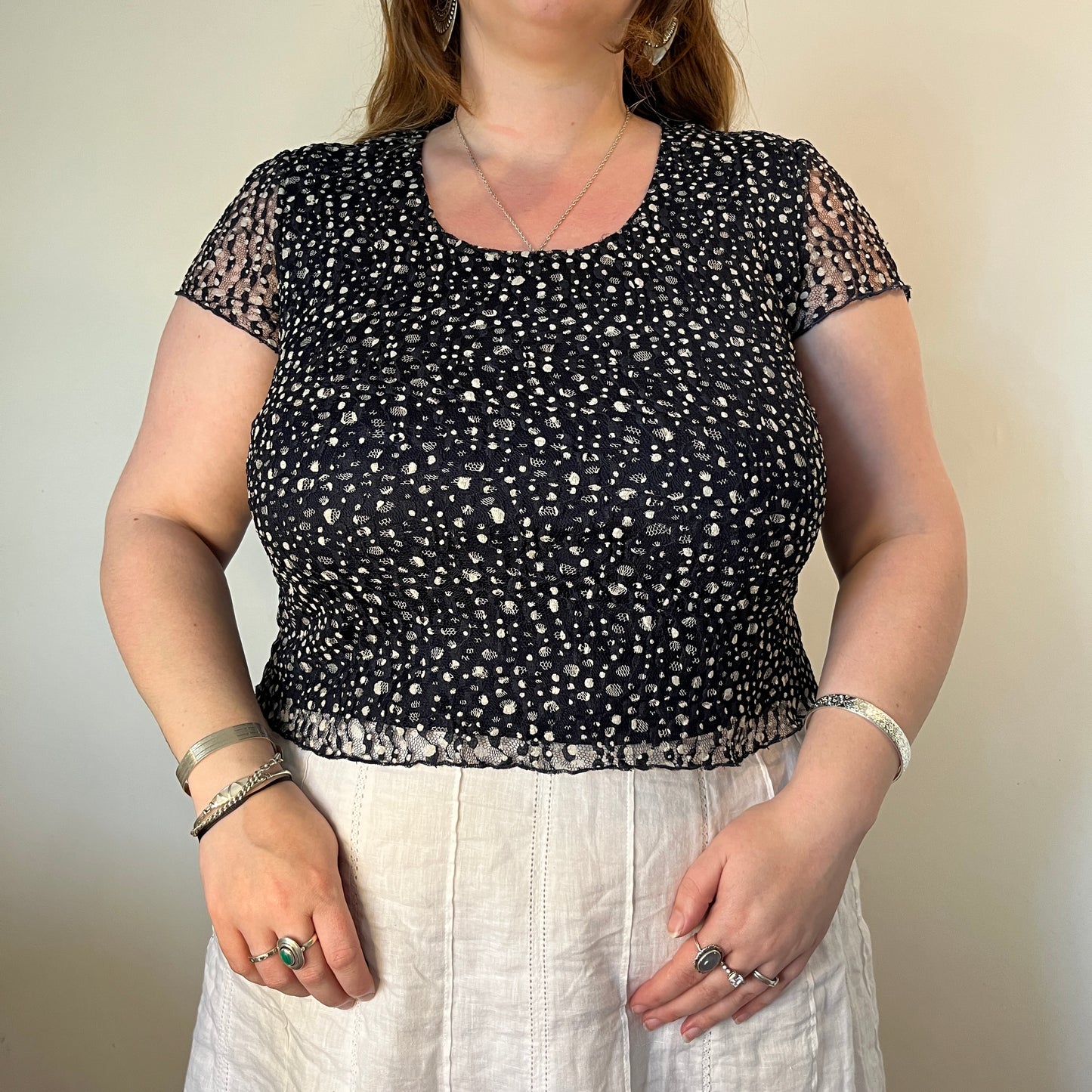 Vintage Crinkle Mesh Dot Tee – UK 18