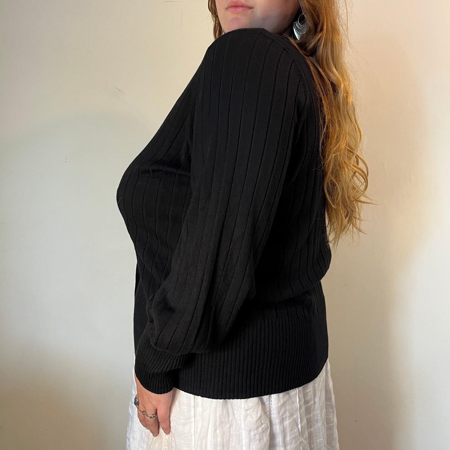 Classic Ribbed Black Cardigan – UK 24