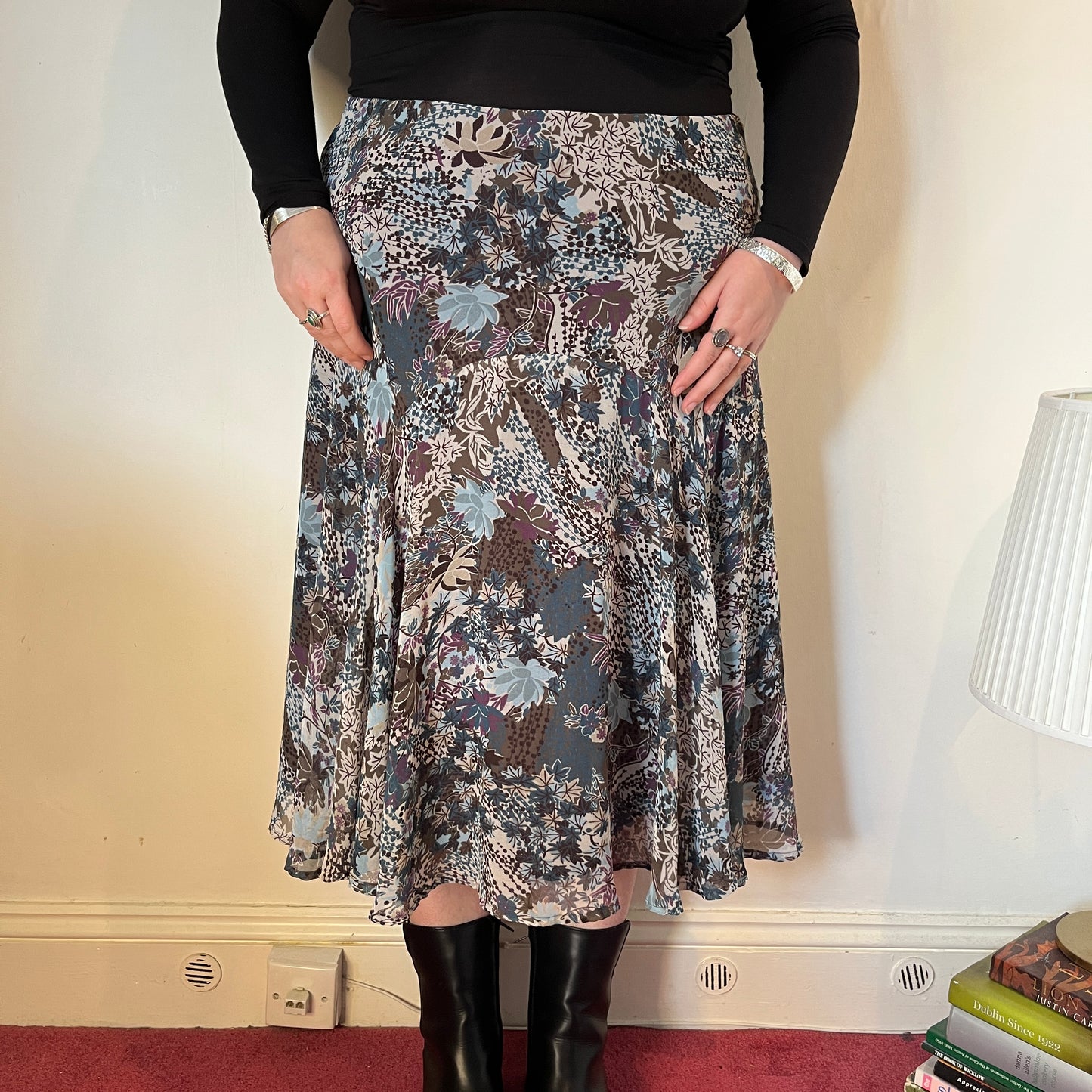 Vintage Floral Mesh Midi Skirt – UK 20