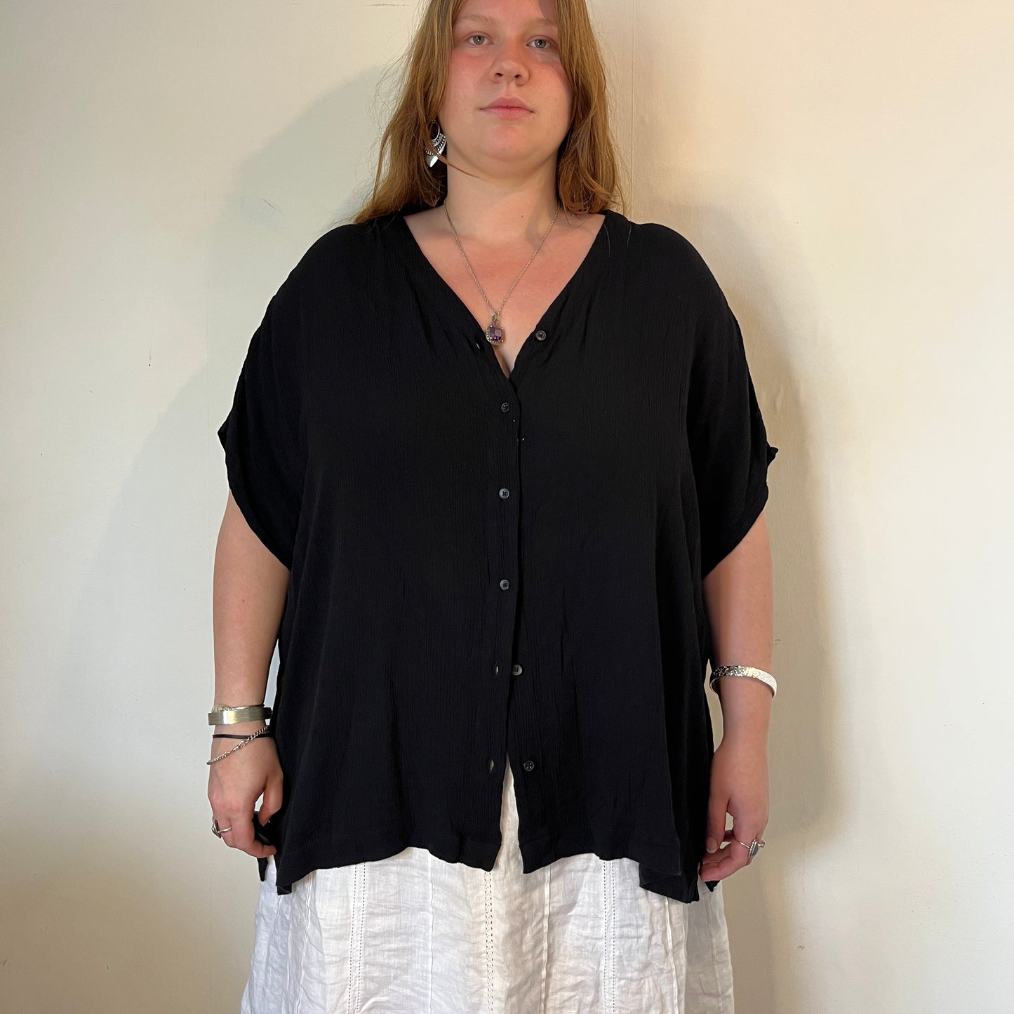Oversized Black Button-Up Shirt – UK 26