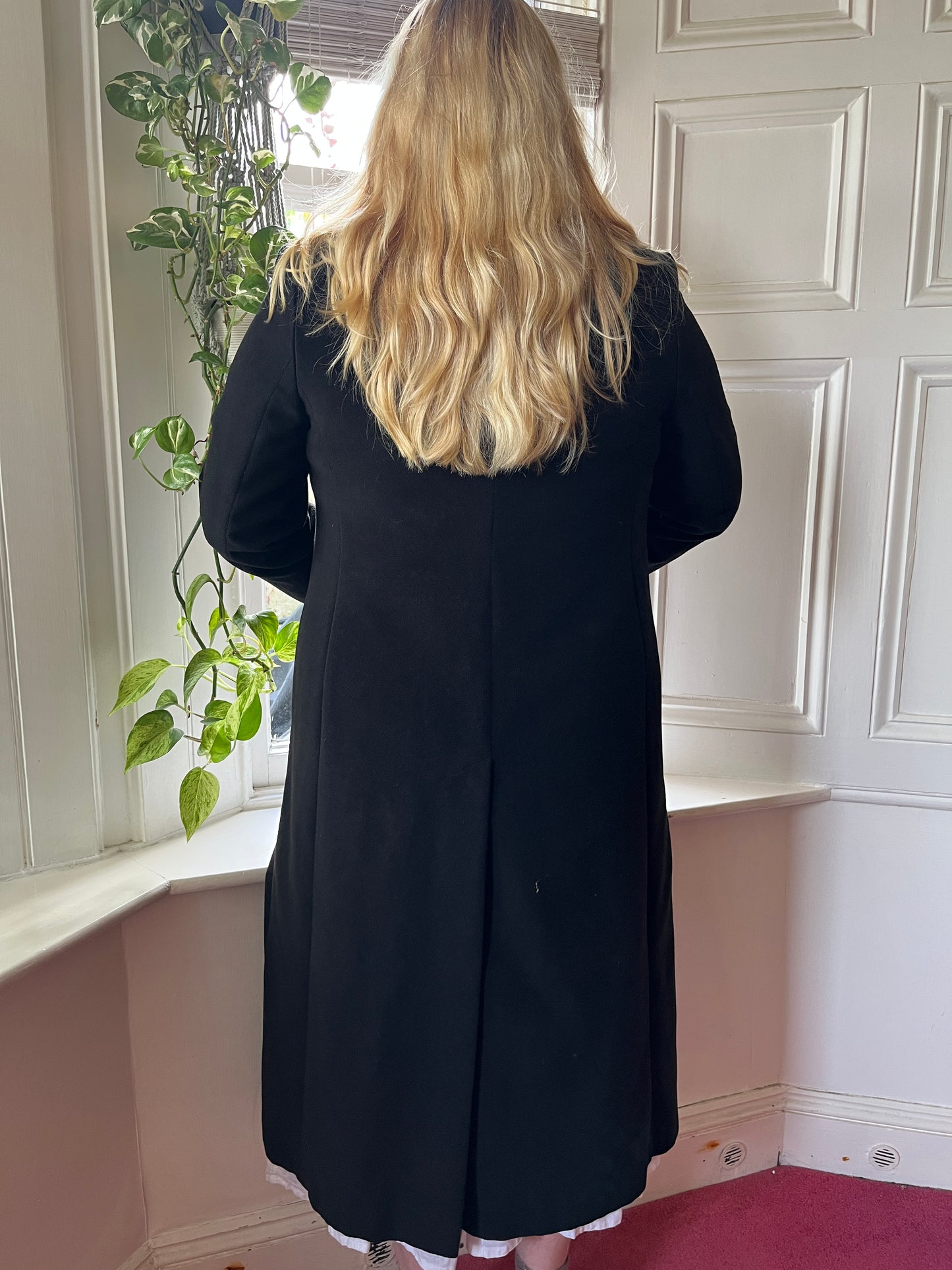 Vintage Black Wool Longline Coat - UK 14